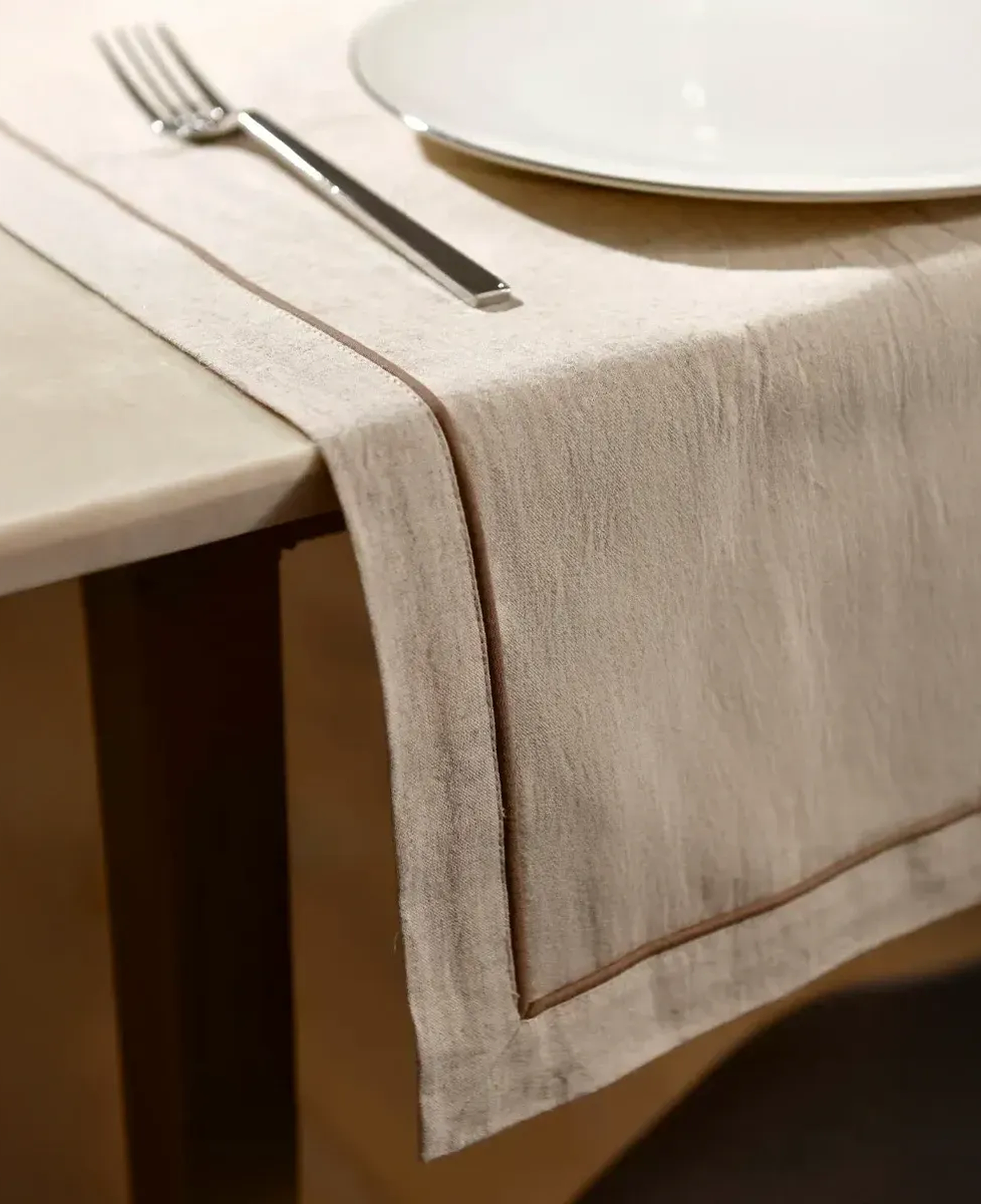 Qua Home Lucca Pamuk Keten Biyeli Runner Ekru