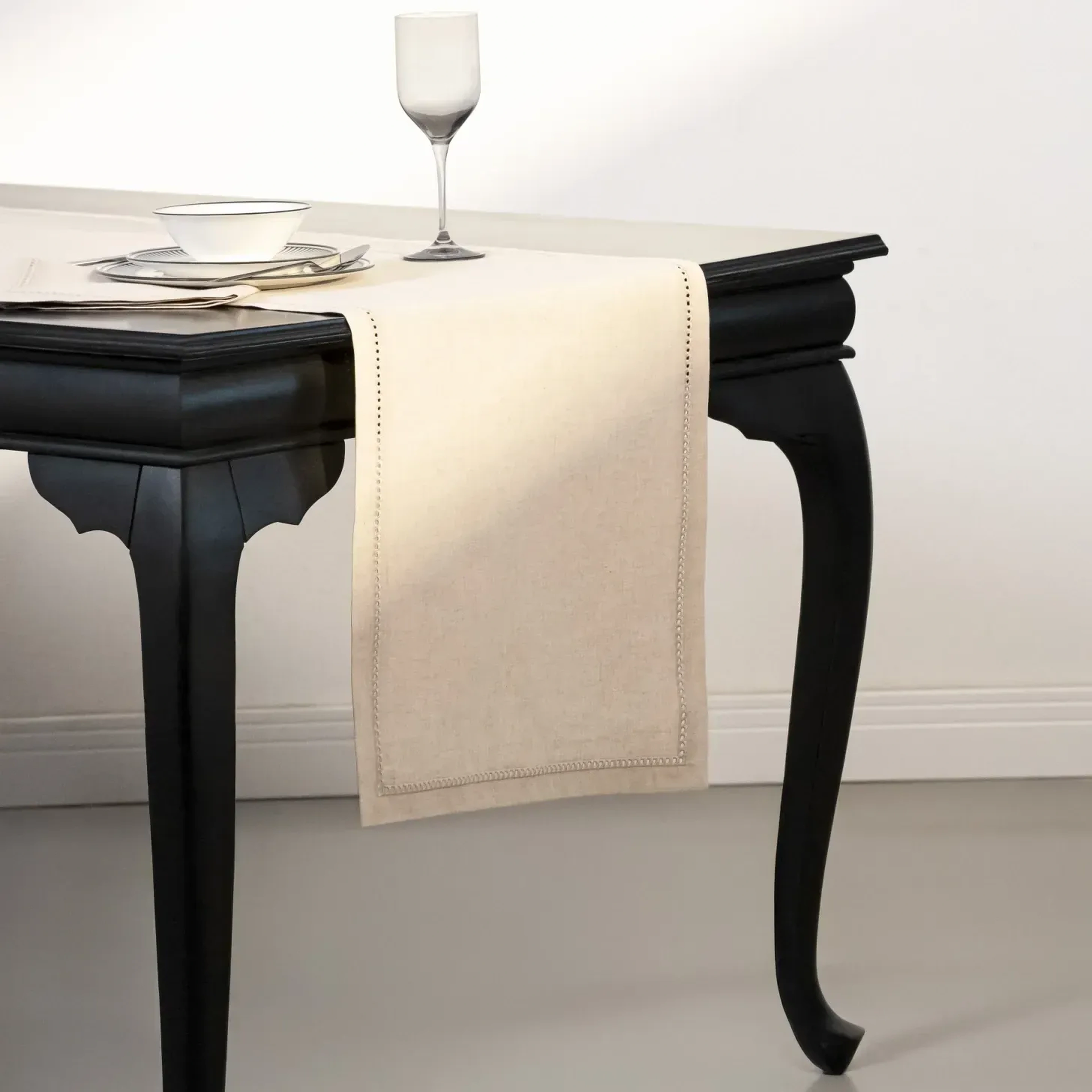 Qua Home Natura Pamuk Keten Ajur Detaylı Runner Ekru