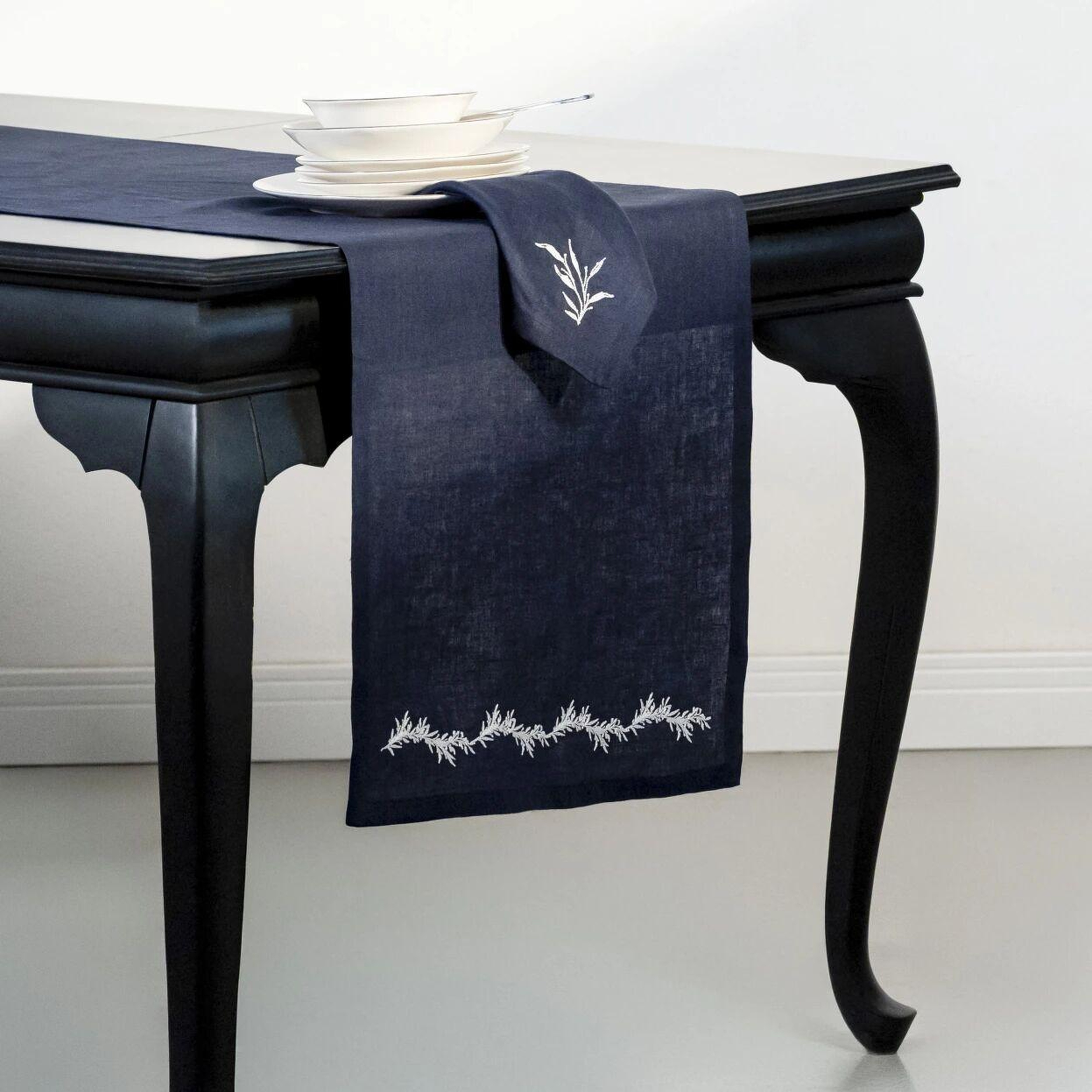 Qua Home Petite % 100 Keten Lacivert Runner 45x150 cm