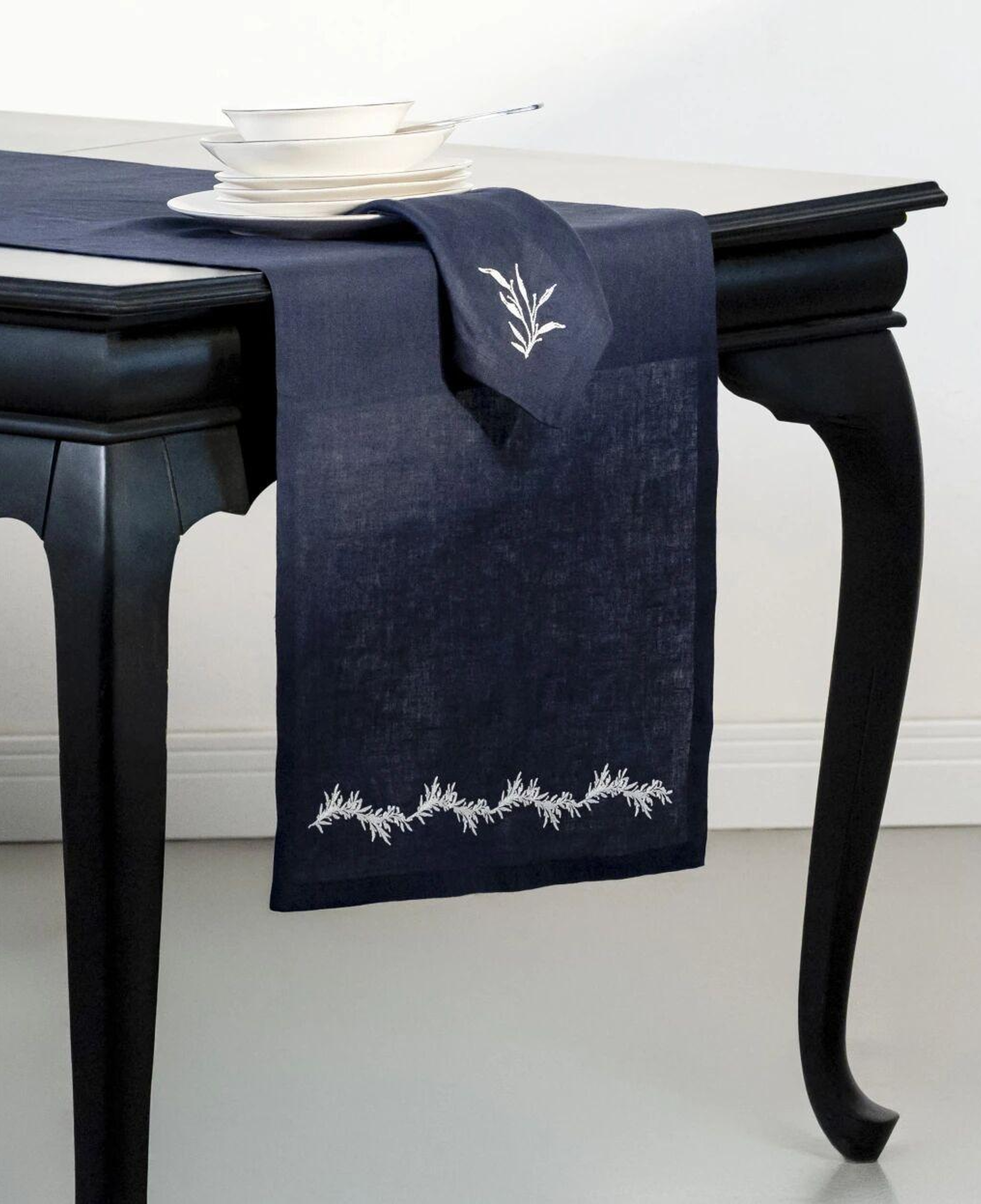 Qua Home Petite % 100 Keten Lacivert Runner 45x150 cm