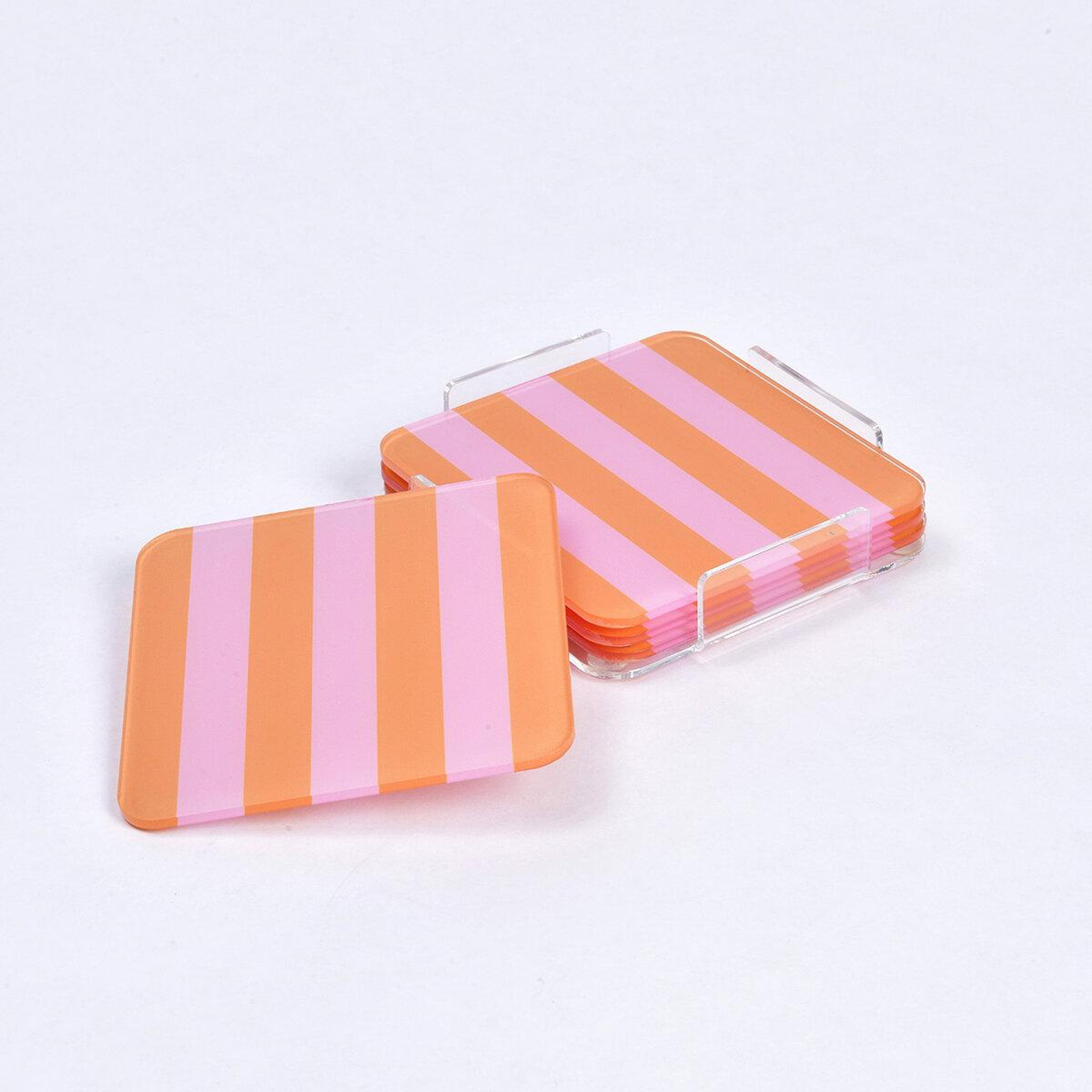 Qua Home Olea Pleksi Çizgili Turuncu Bardak Altlığı 4'lü