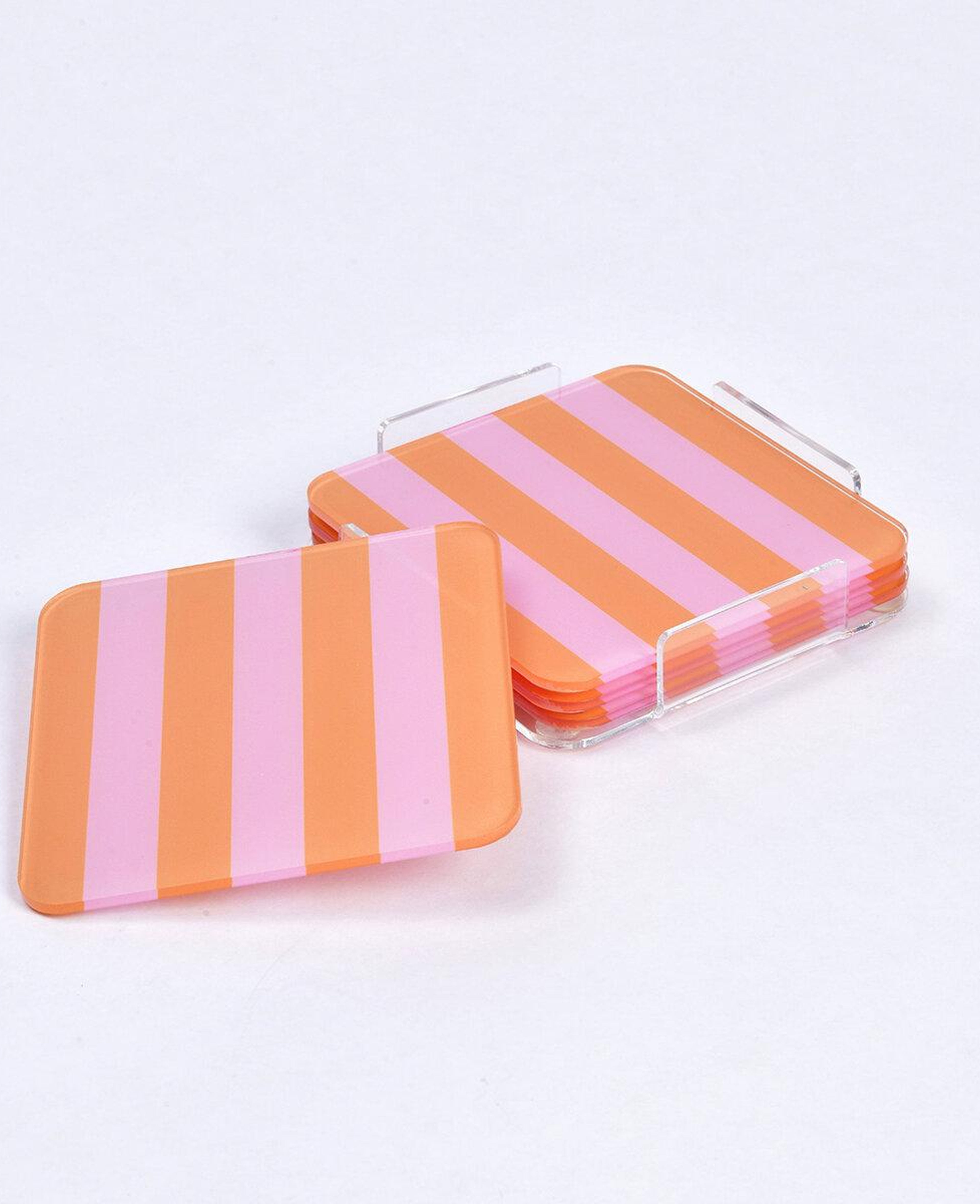 Qua Home Olea Pleksi Çizgili Turuncu Bardak Altlığı 4'lü