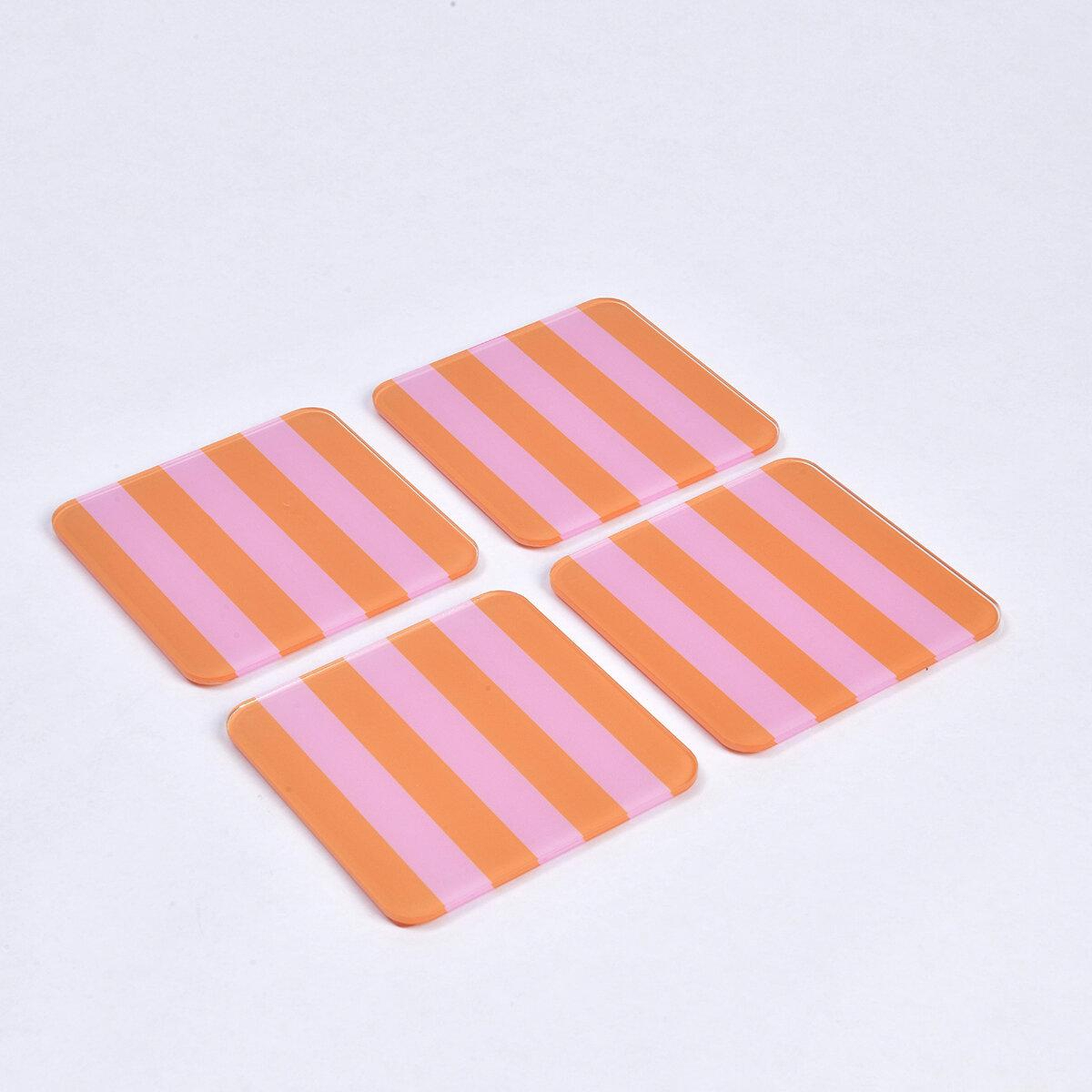 Qua Home Olea Pleksi Çizgili Turuncu Bardak Altlığı 4'lü