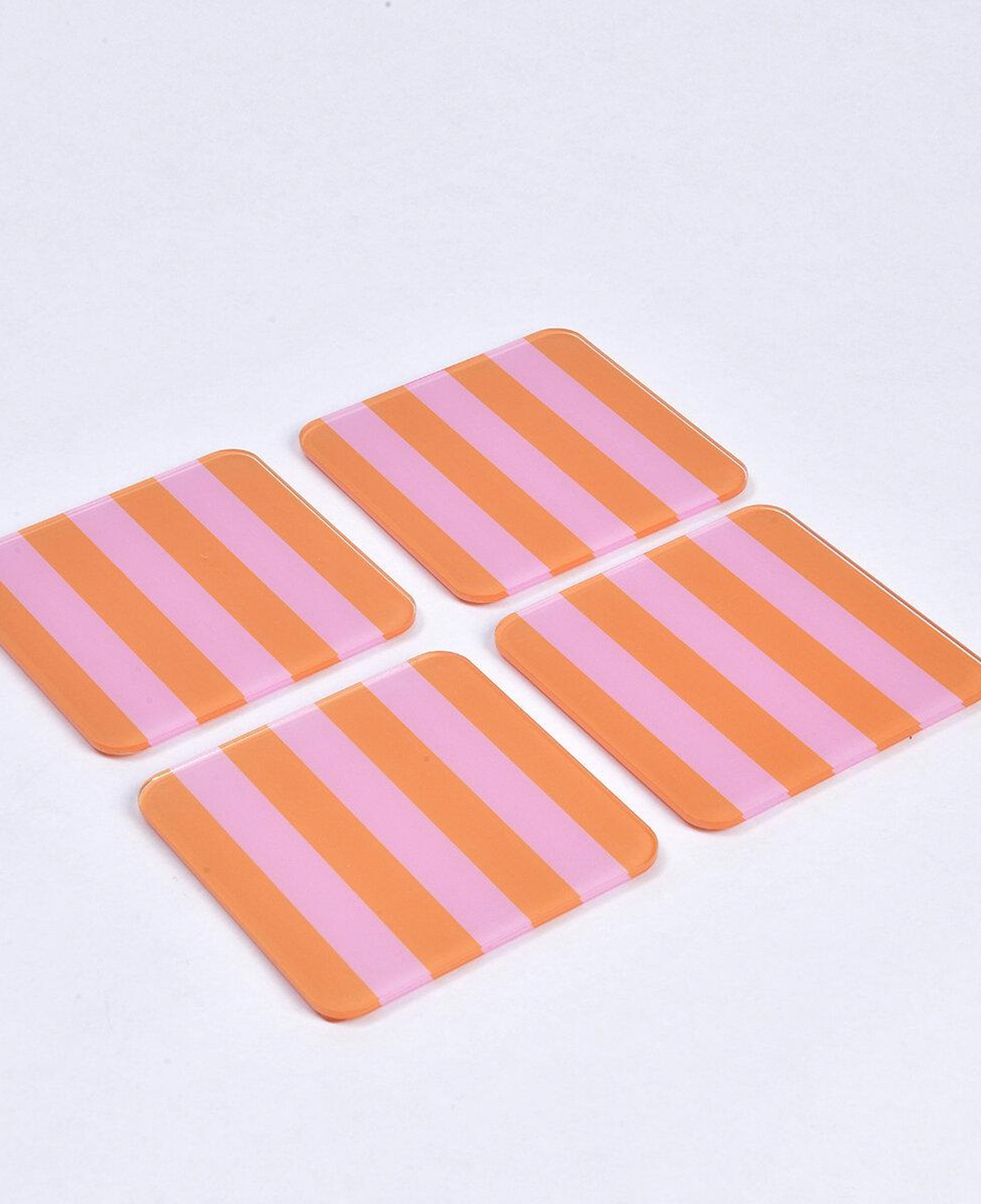 Qua Home Olea Pleksi Çizgili Turuncu Bardak Altlığı 4'lü