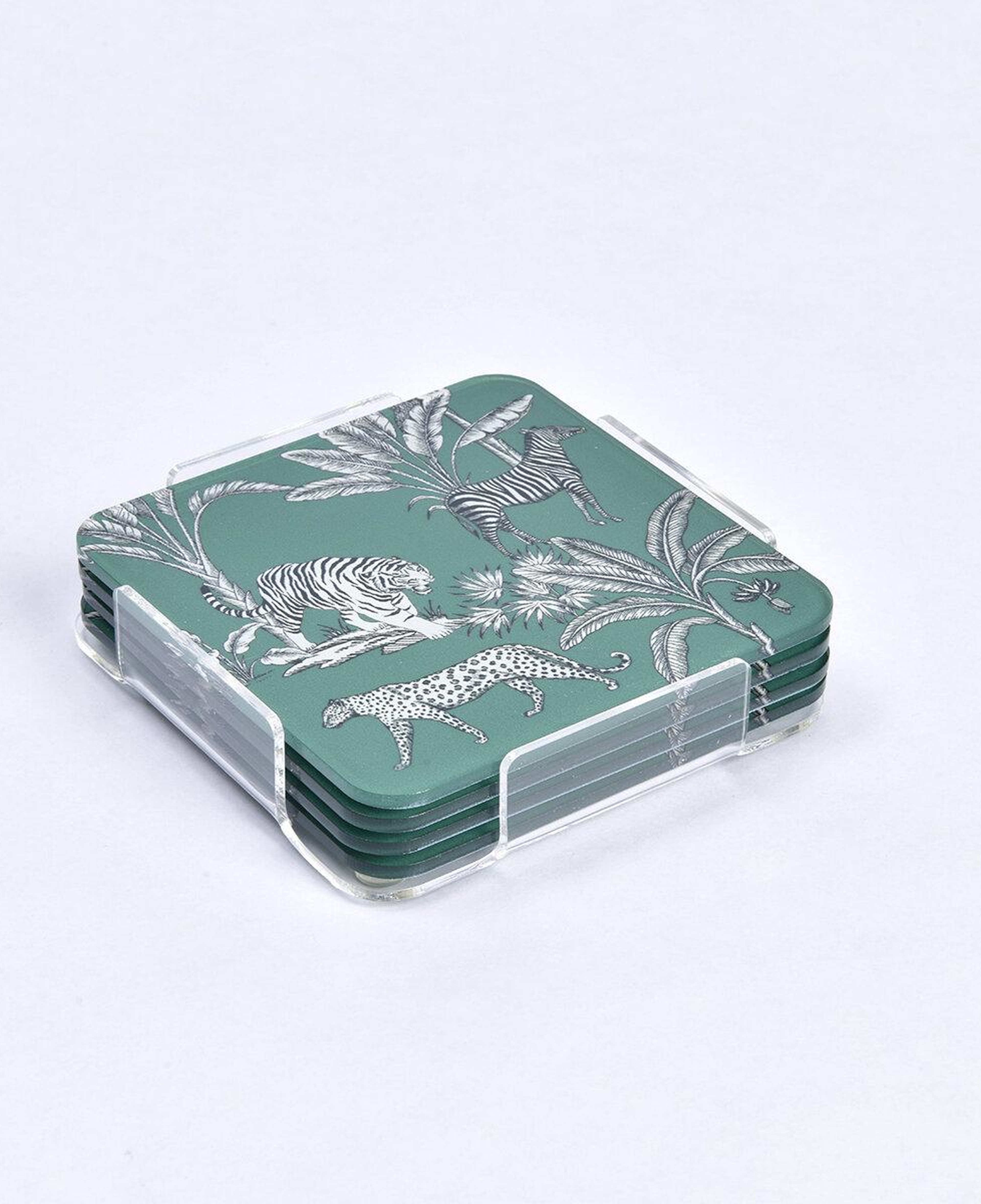 Qua Home Jungle Pleksi Zebra Yeşil Bardak Altlığı 4' lü