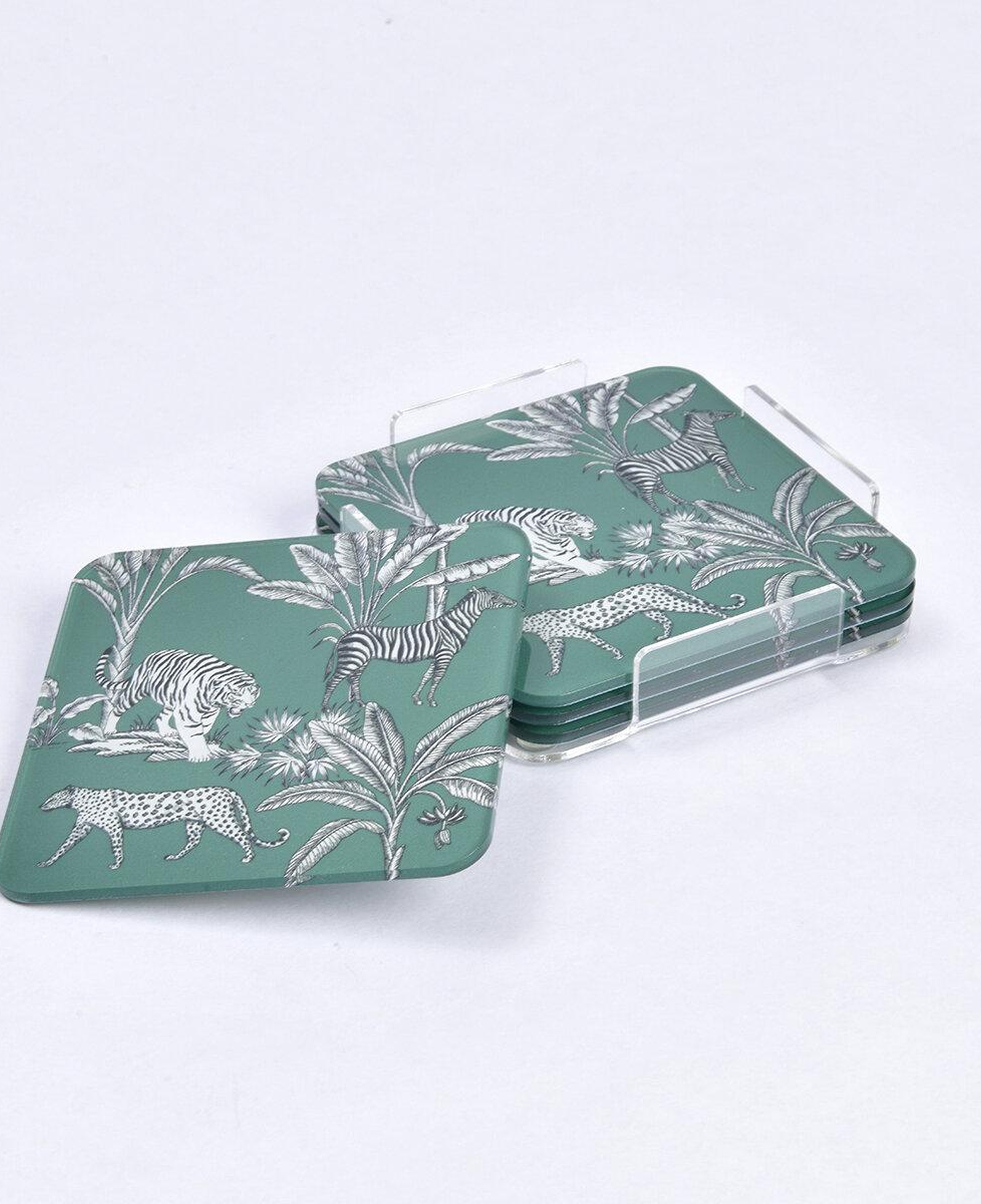 Qua Home Jungle Pleksi Zebra Yeşil Bardak Altlığı 4' lü
