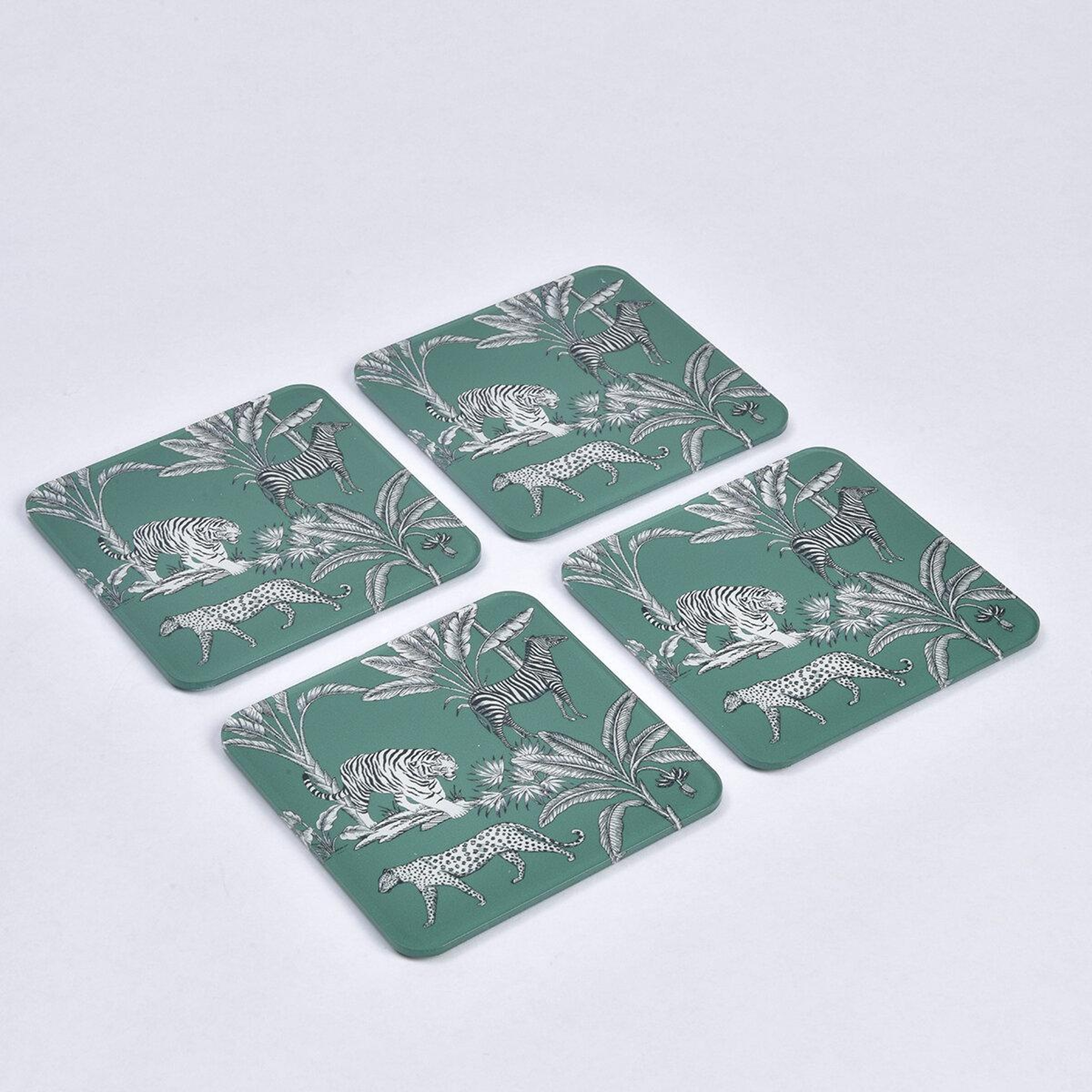 Qua Home Jungle Pleksi Zebra Yeşil Bardak Altlığı 4' lü