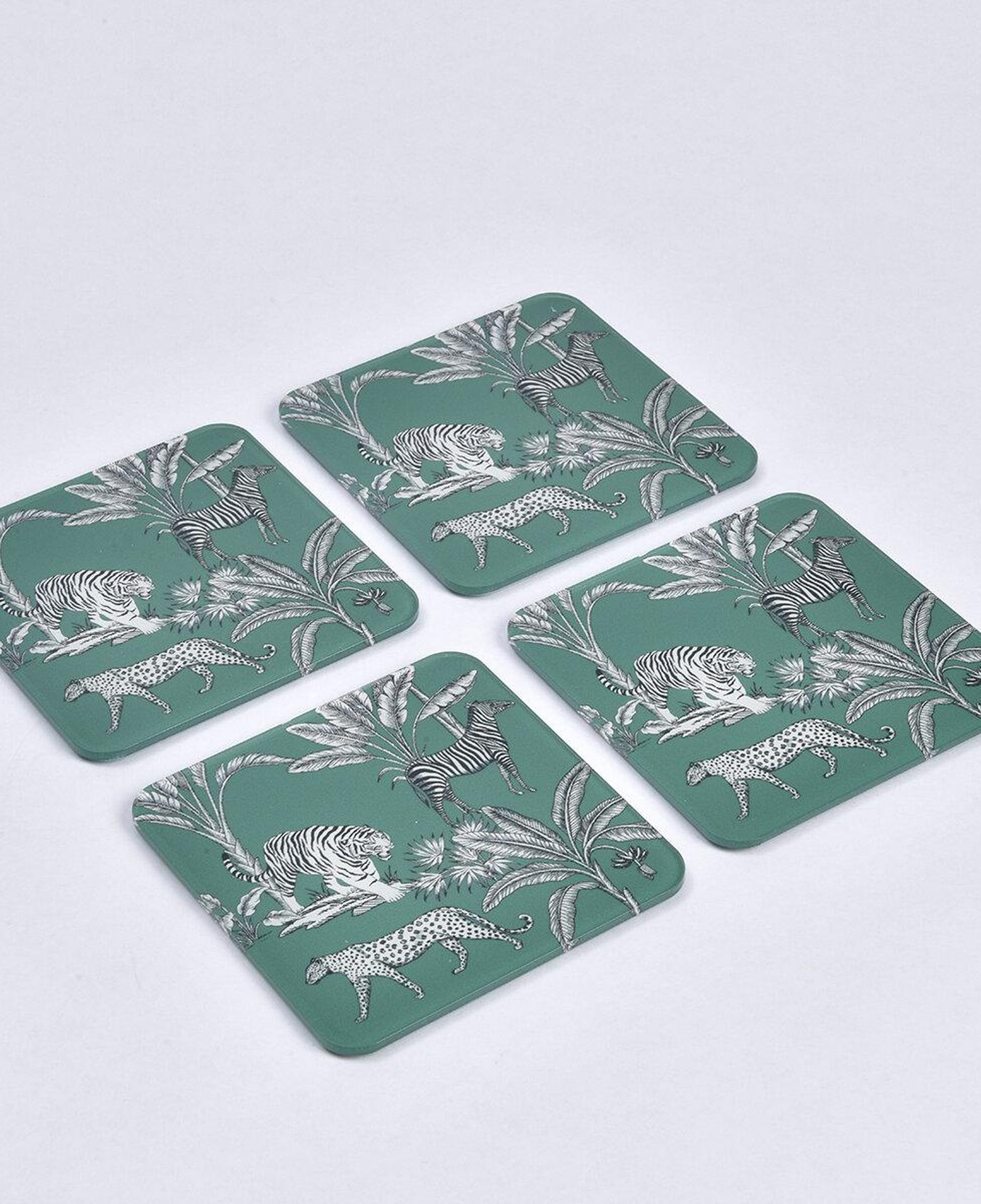 Qua Home Jungle Pleksi Zebra Yeşil Bardak Altlığı 4' lü