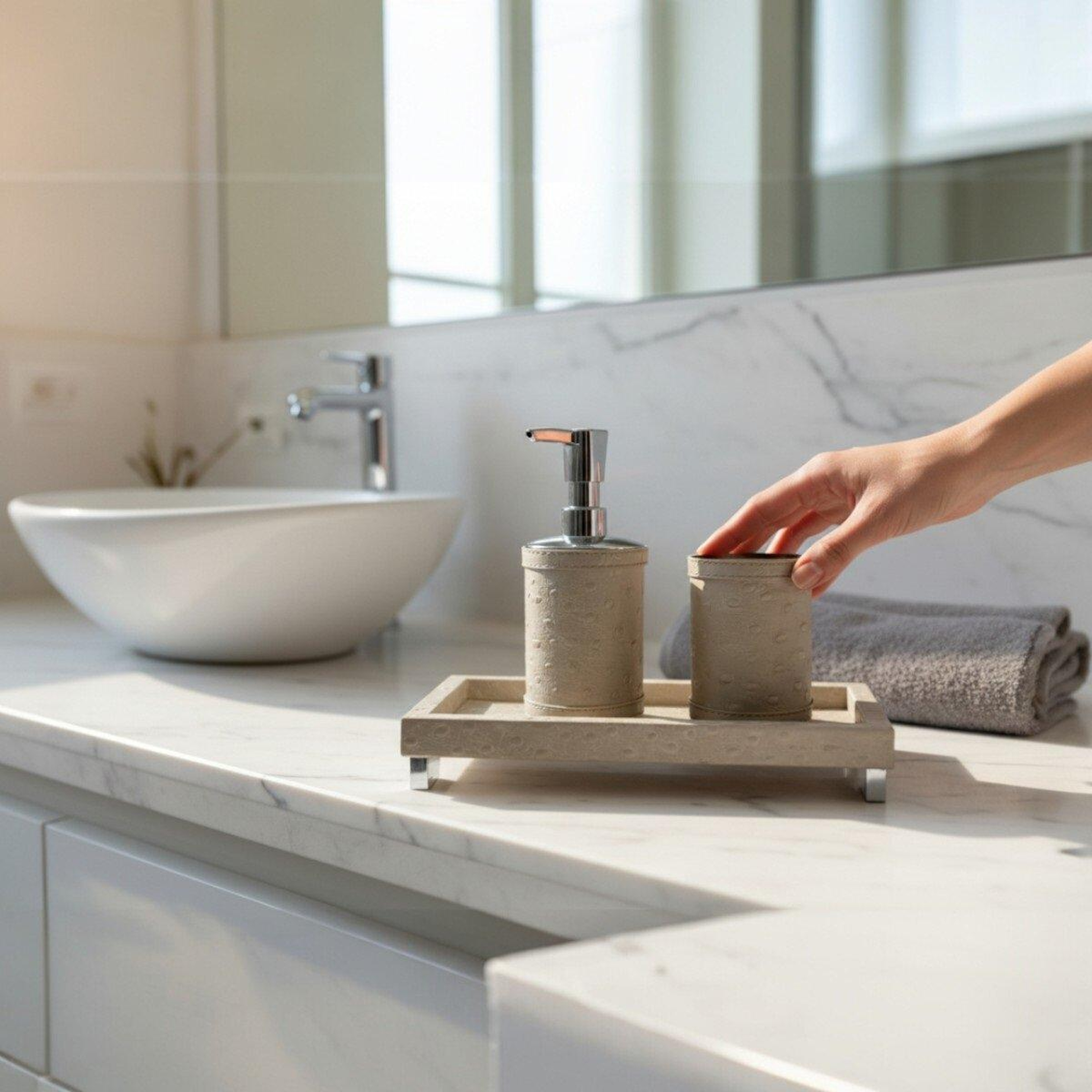 Qua Home Slvie Deri Sabunluk Seti Bej