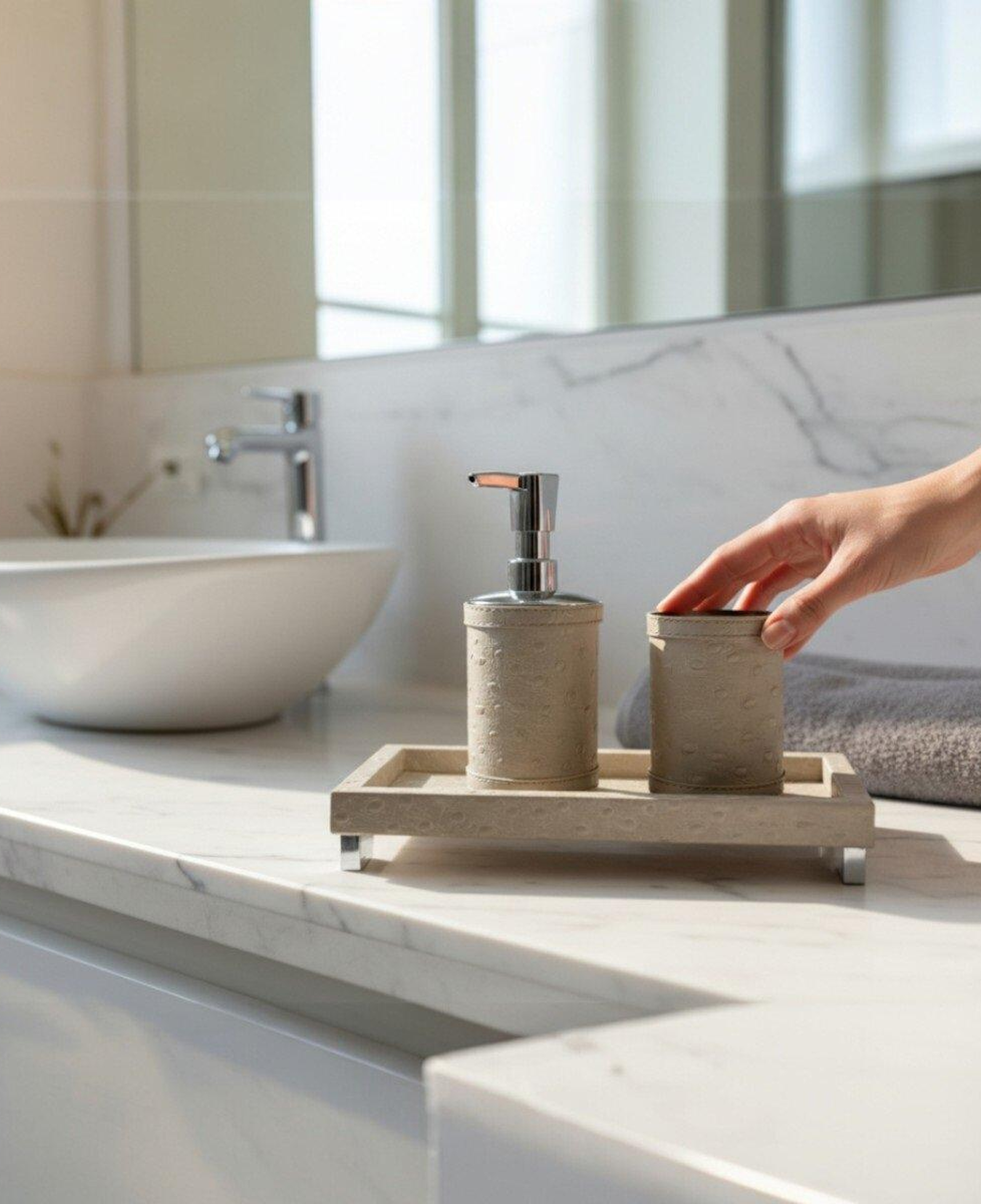 Qua Home Slvie Deri Sabunluk Seti Bej