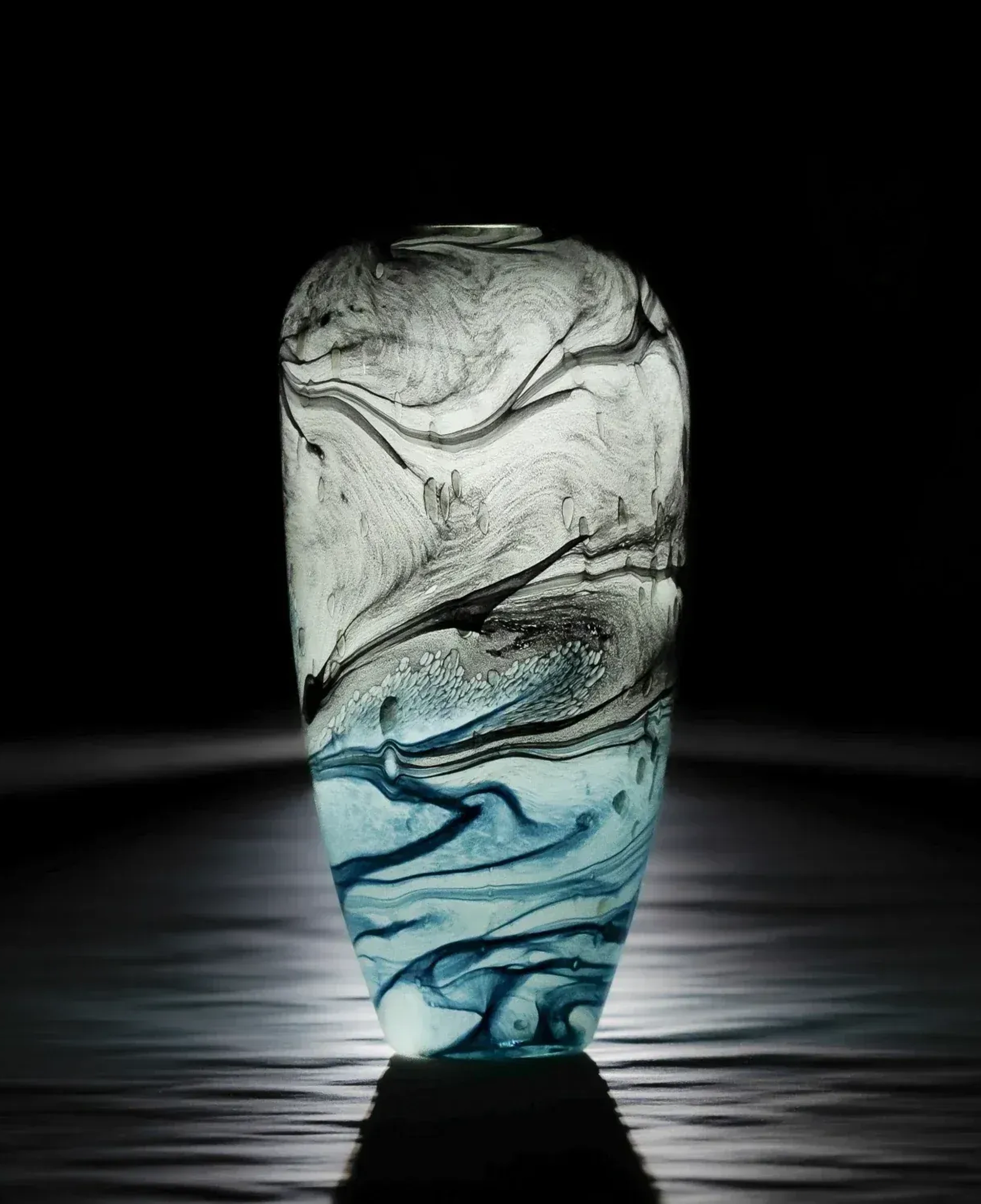 Bern Mavi Gri El Yapımı Cam Vazo