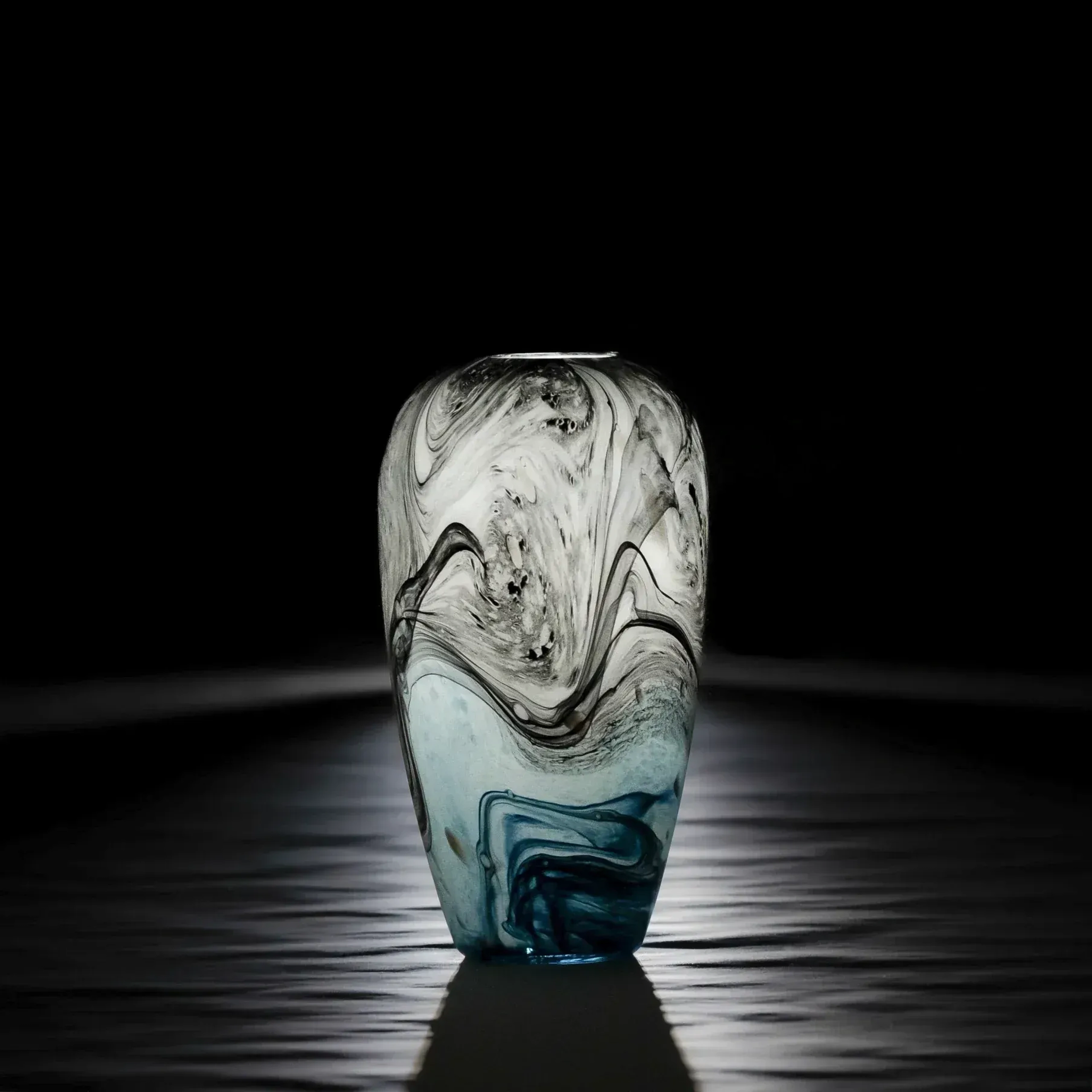 Bern Mavi Gri El Yapımı Cam Vazo