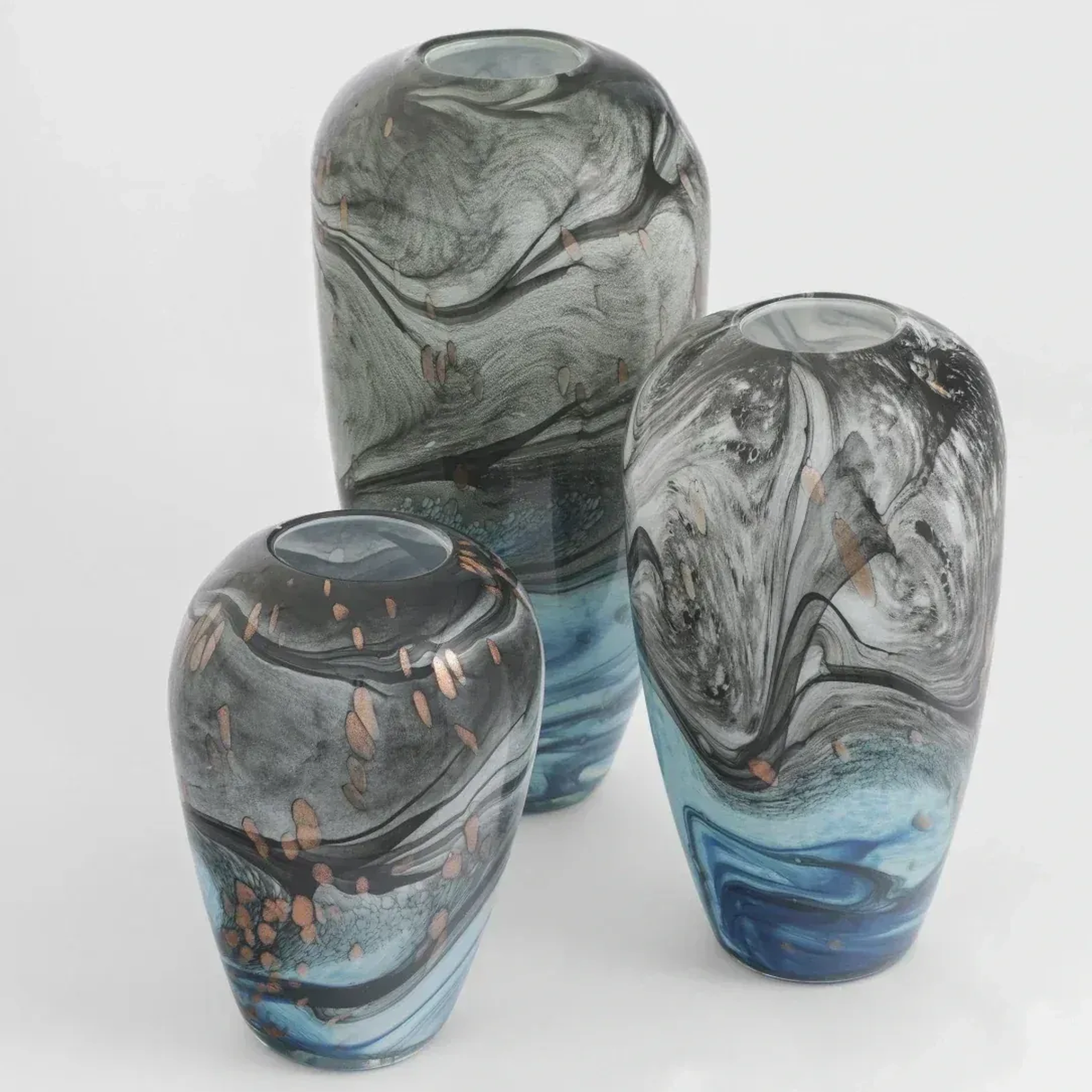 Bern Mavi Gri El Yapımı Cam Vazo