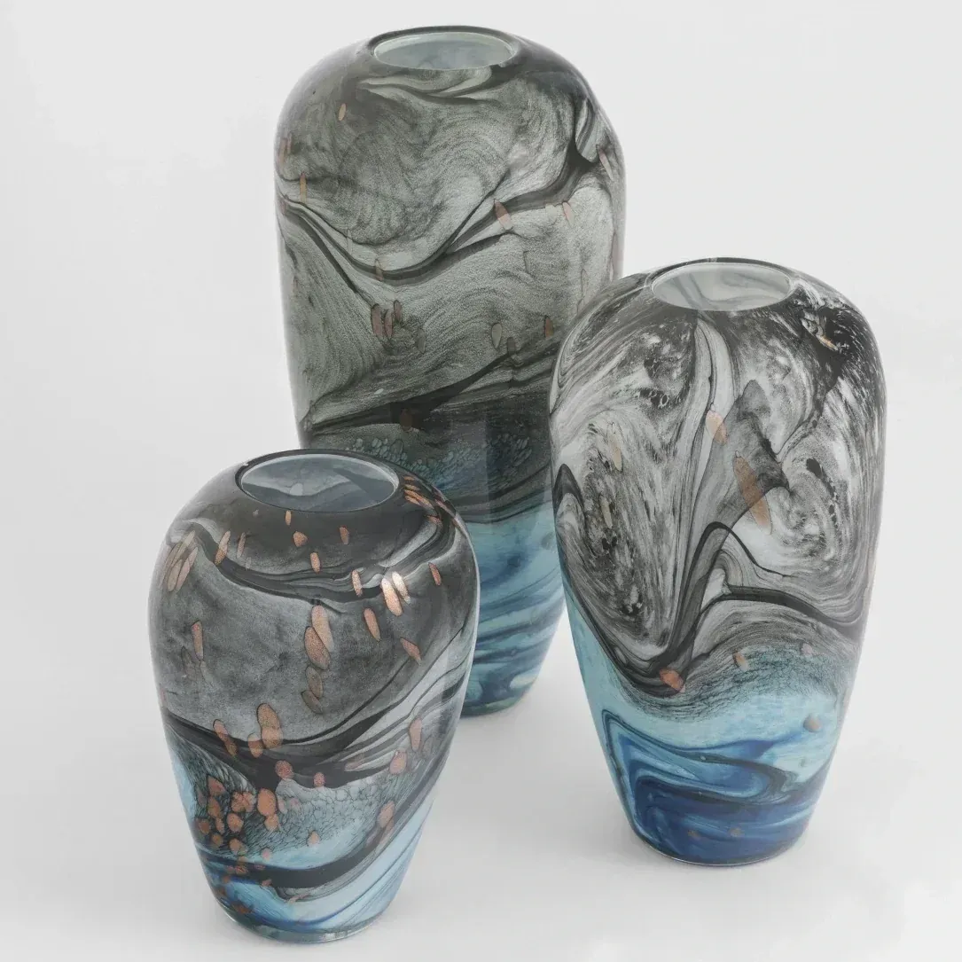 Bern Mavi Gri El Yapımı Cam Vazo