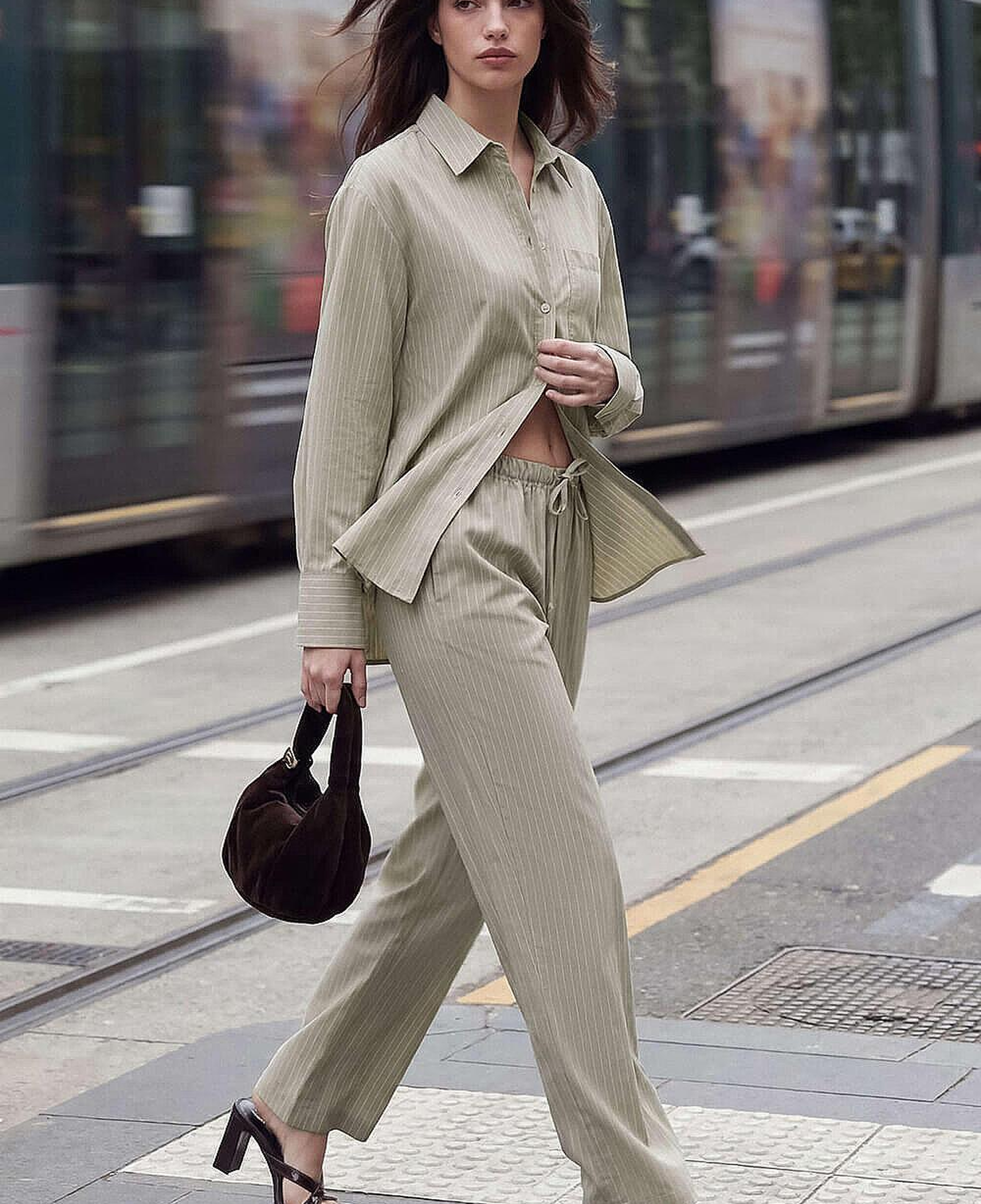 Sierra Kadın Çizgili Pantolon Haki