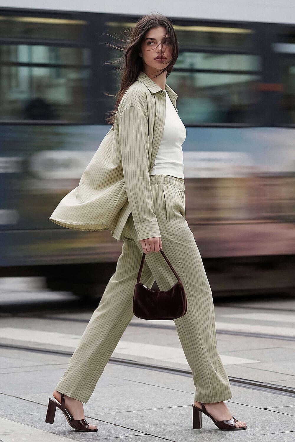 Sierra Kadın Çizgili Pantolon Haki