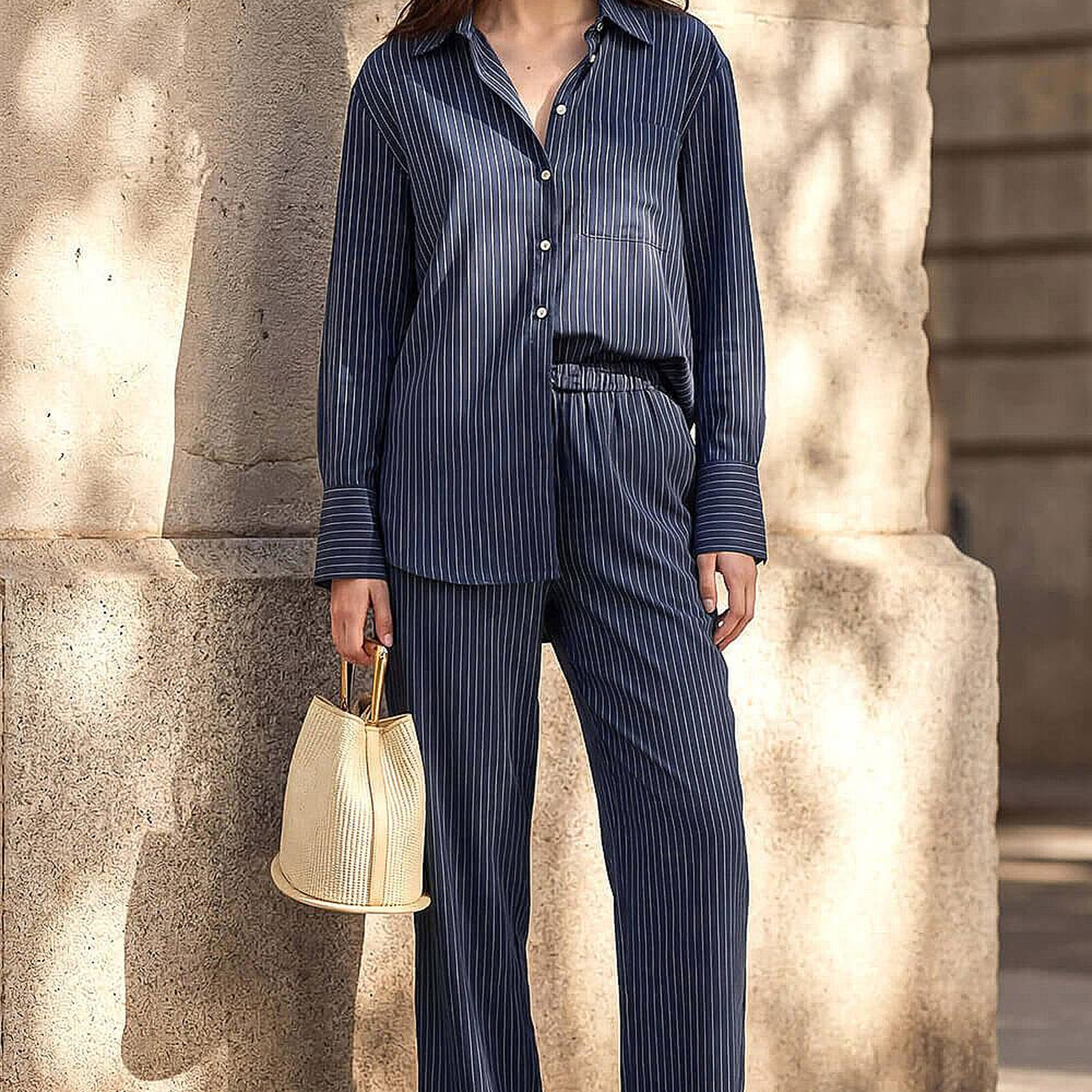 Sierra Kadın Çizgili Pantolon Lacivert