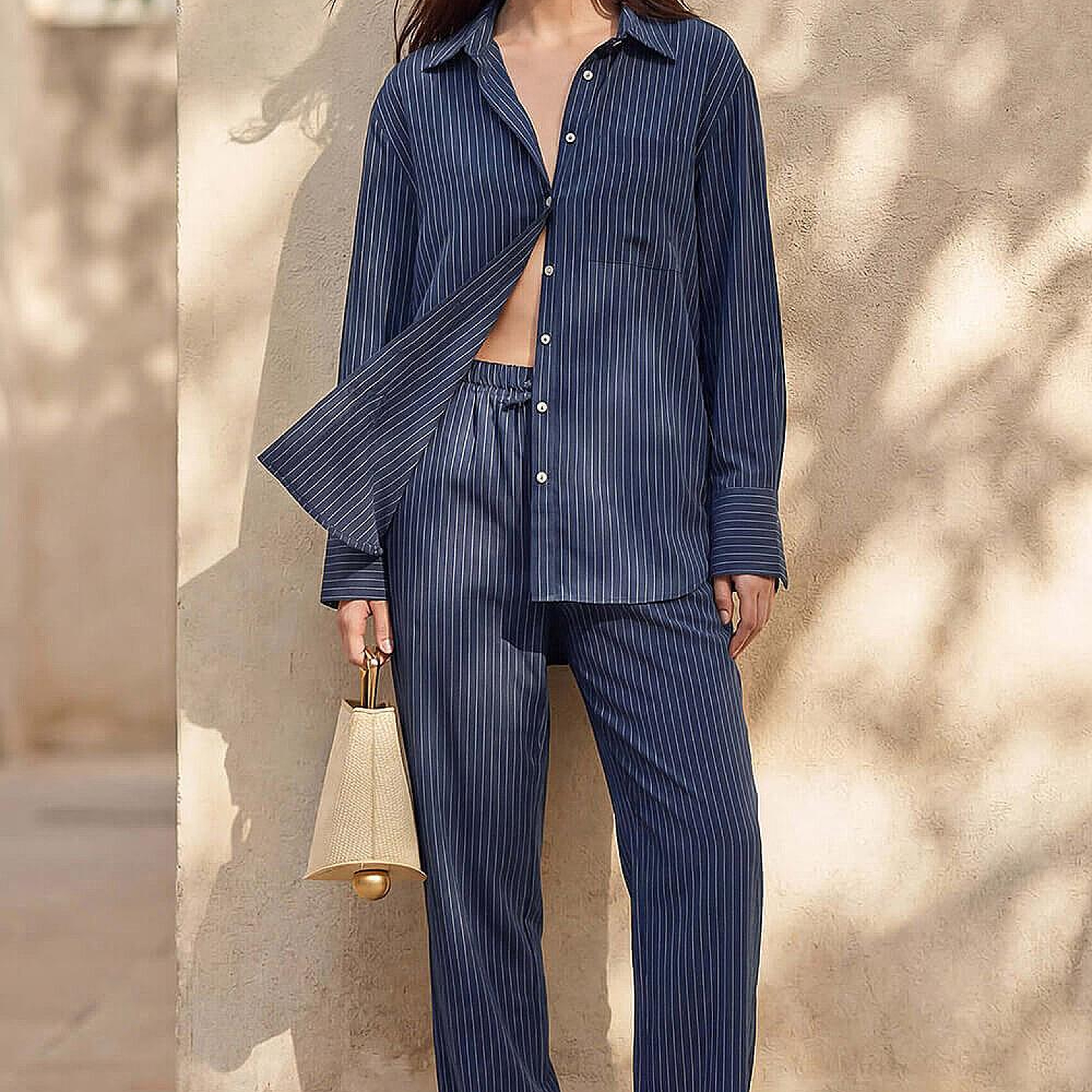 Sierra Kadın Çizgili Pantolon Lacivert