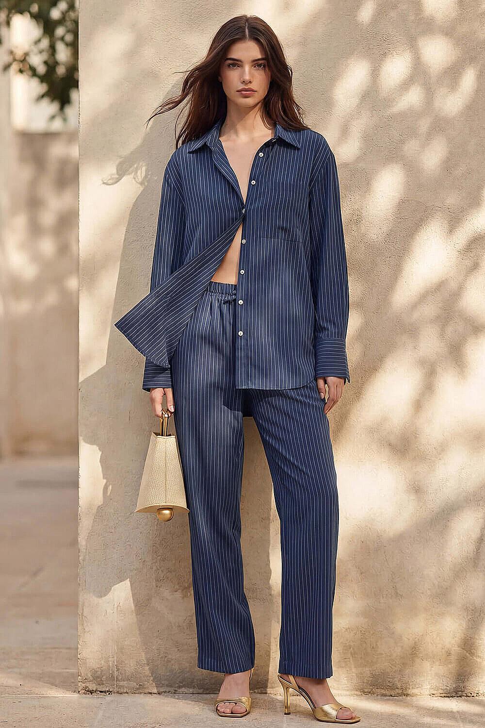 Sierra Kadın Çizgili Pantolon Lacivert