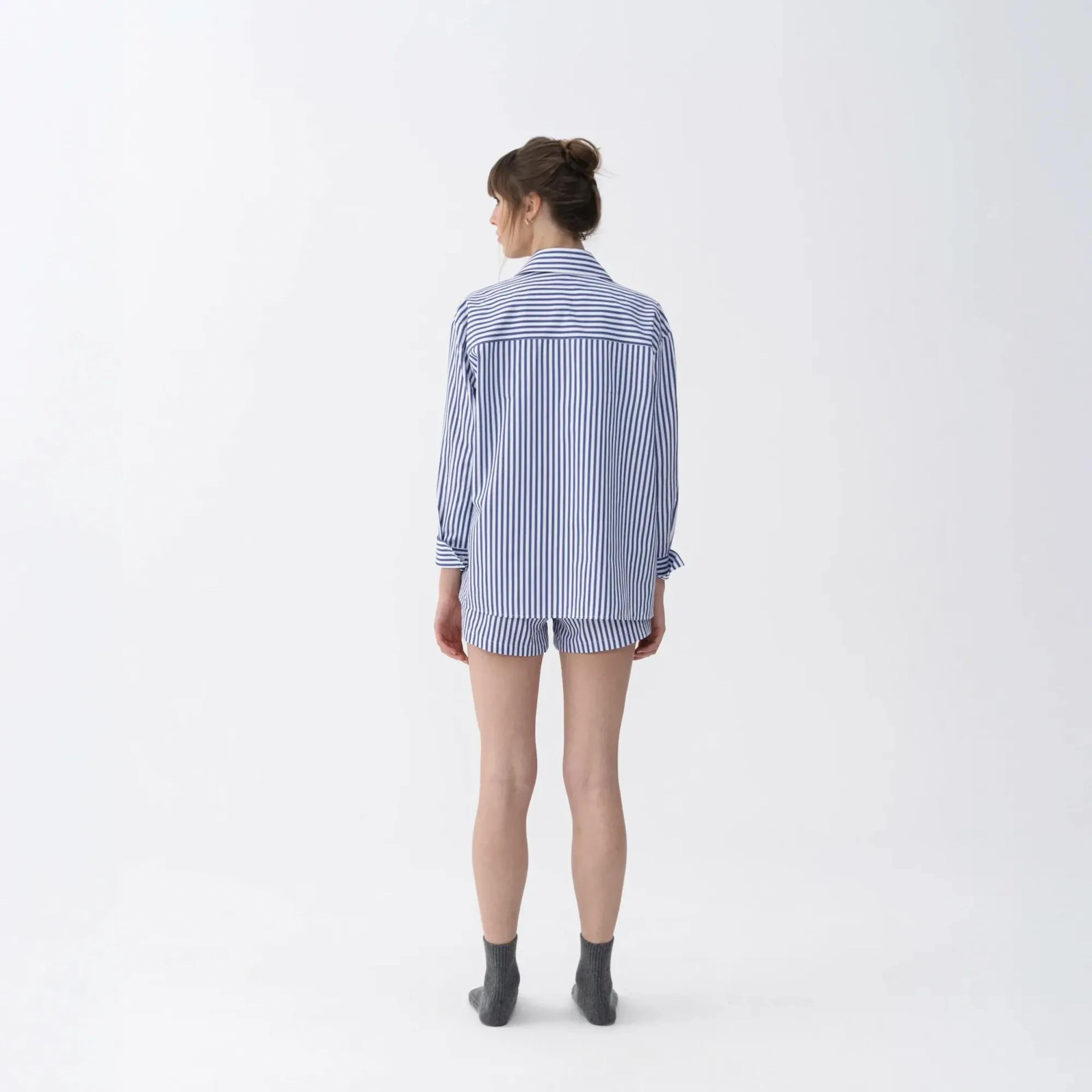 Renna Kadın Dokuma Uzun Kollu Gömlek Lacivert