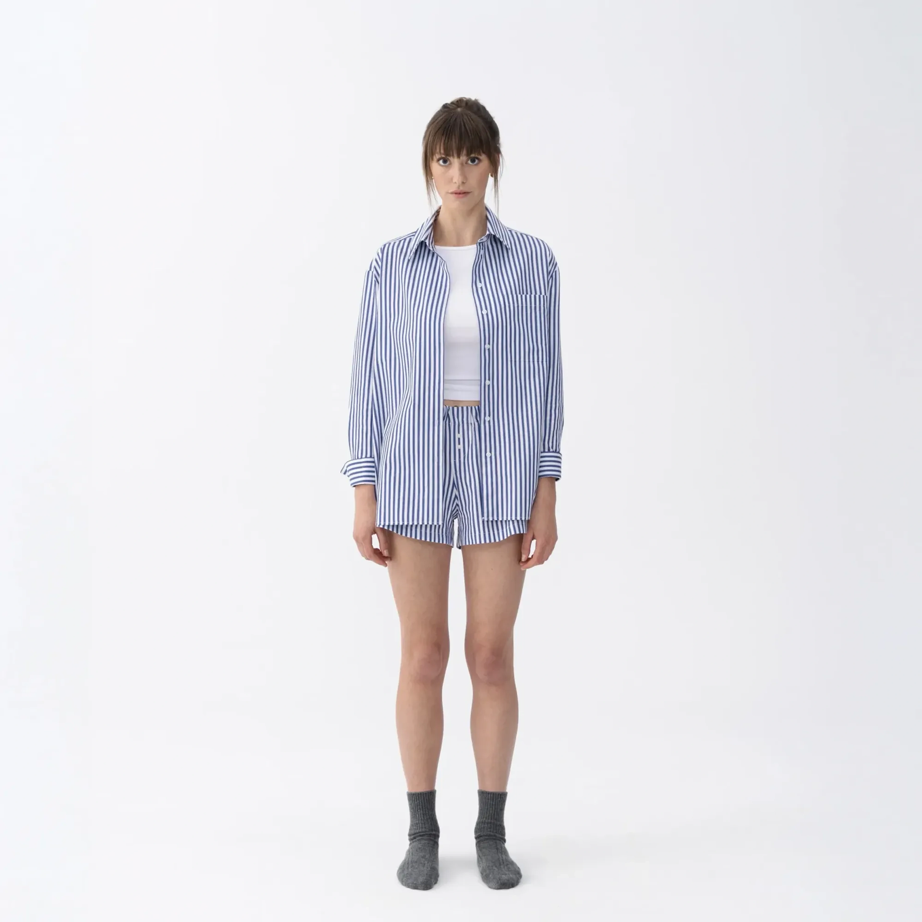 Renna Kadın Dokuma Uzun Kollu Gömlek Lacivert