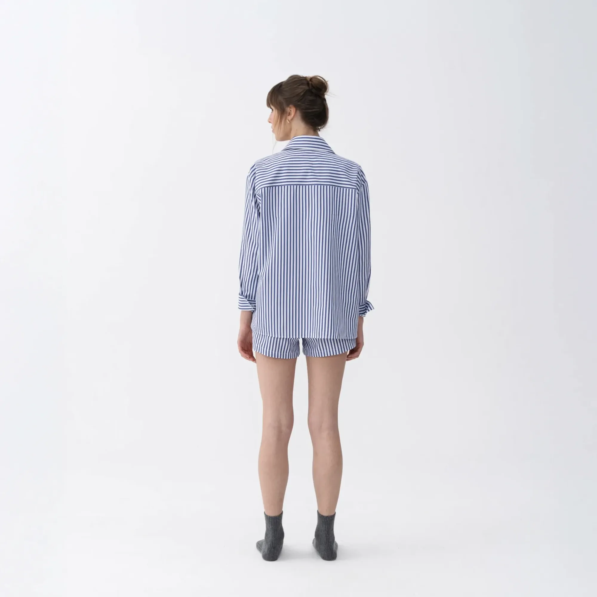 Renna Kadın Dokuma Uzun Kollu Gömlek Lacivert