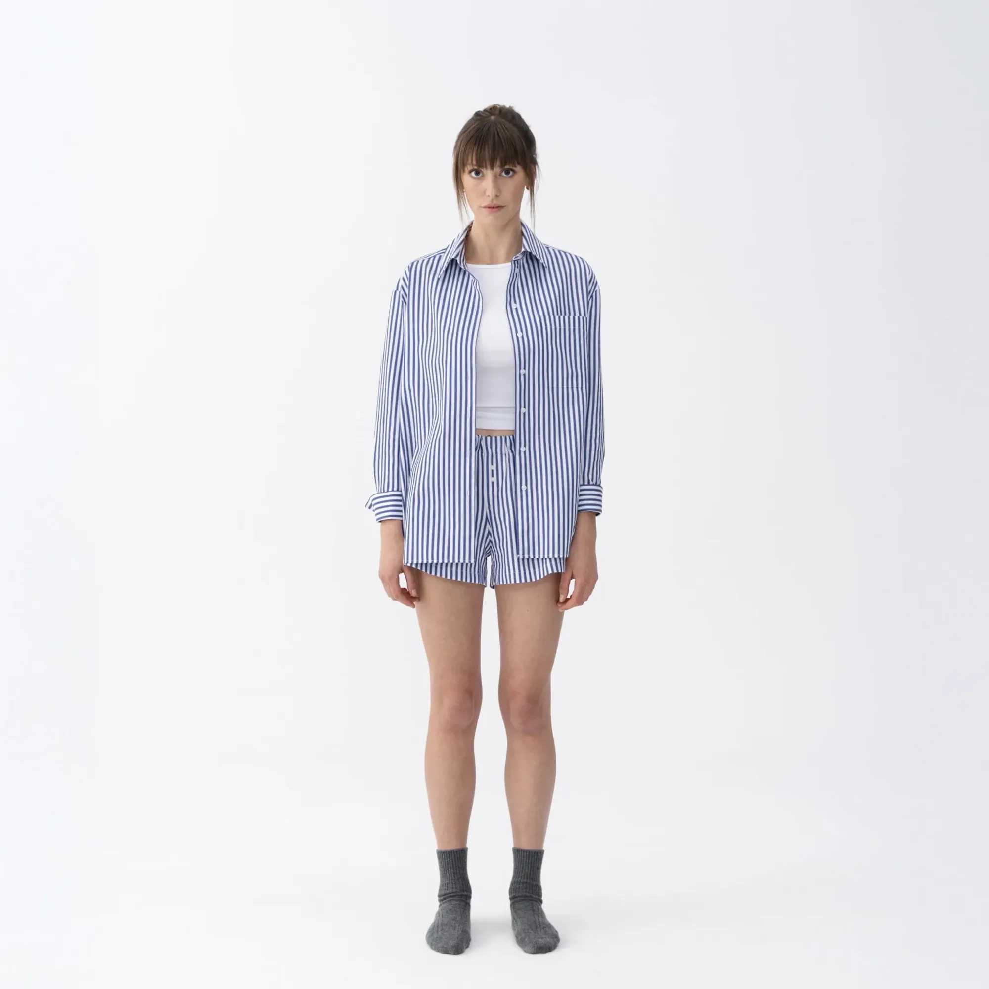 Renna Kadın Dokuma Uzun Kollu Gömlek Lacivert