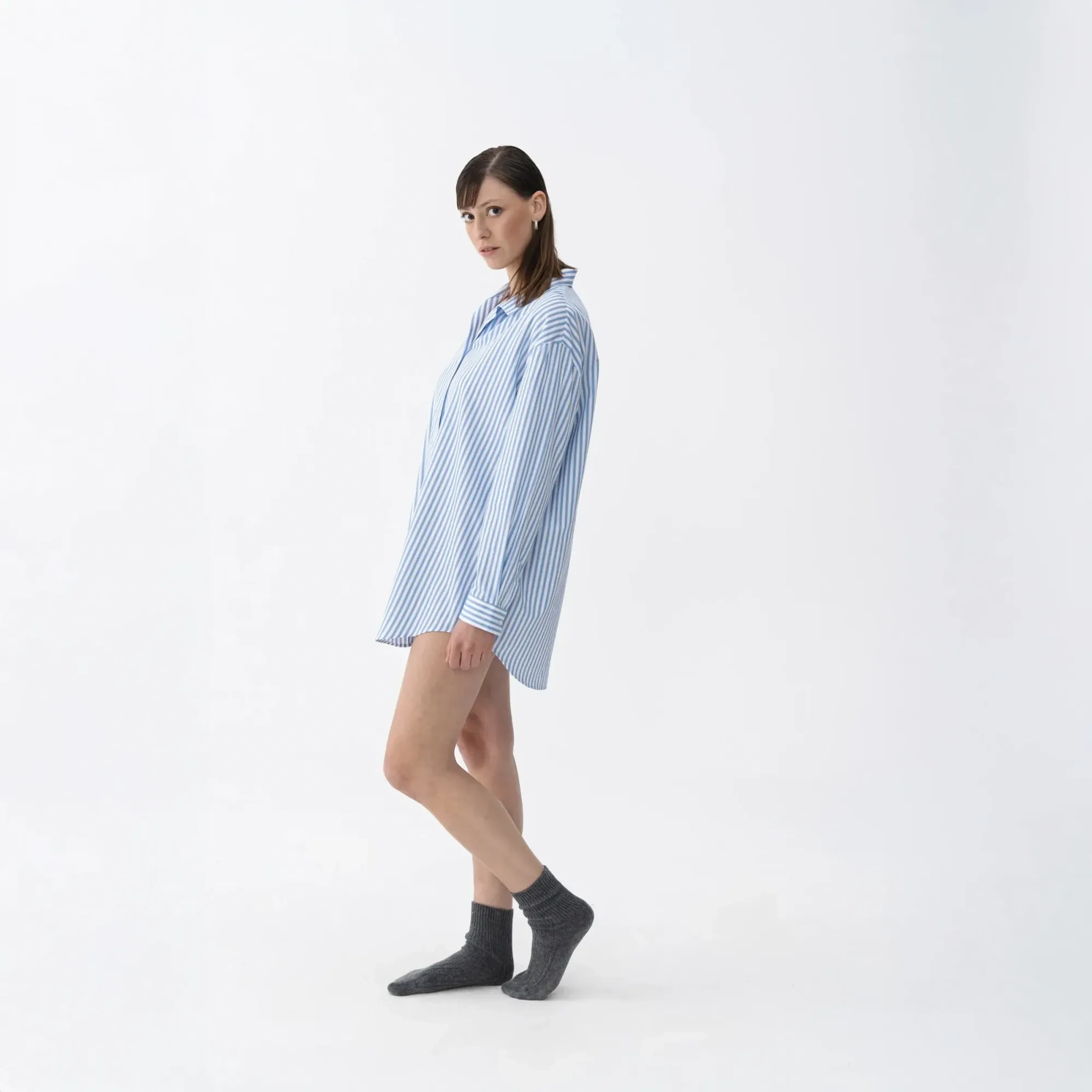 Janie Kadın Dokuma Gömlek Elbise Mavi