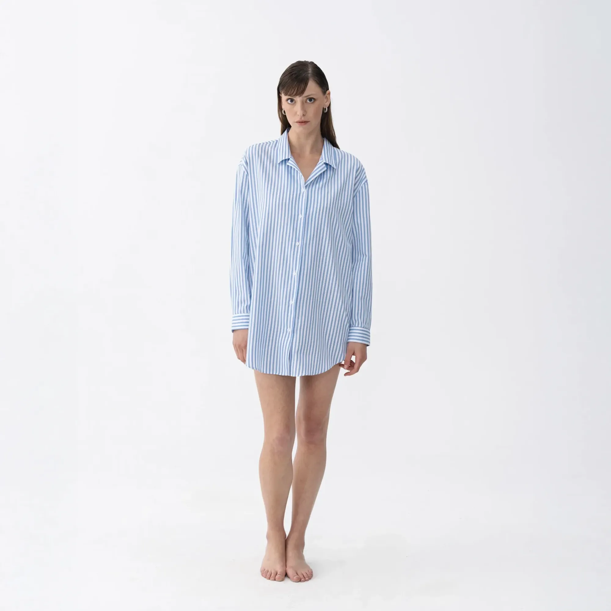 Janie Kadın Dokuma Gömlek Elbise Mavi