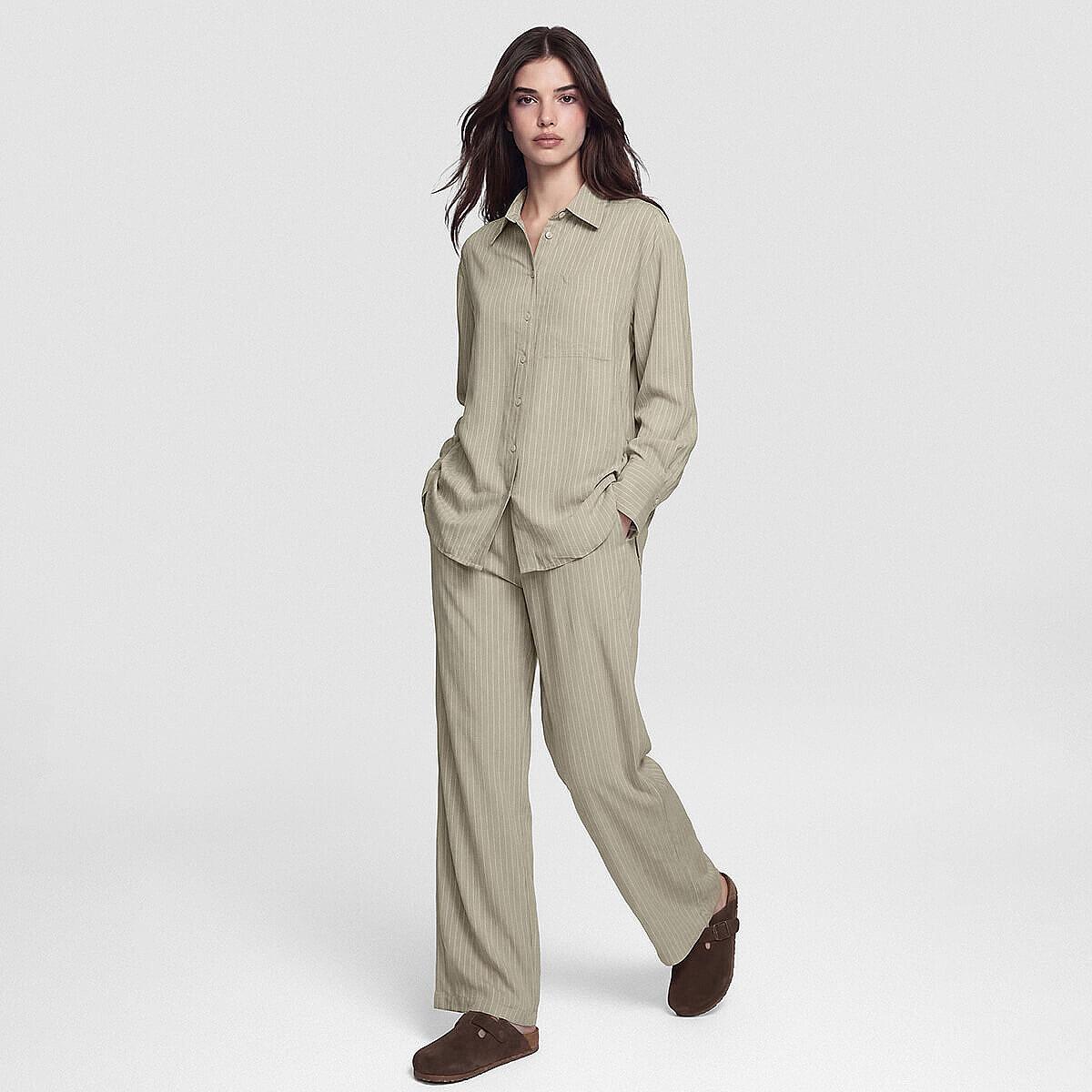 Sierra Kadın Çizgili Uzun Kol Gömlek Haki