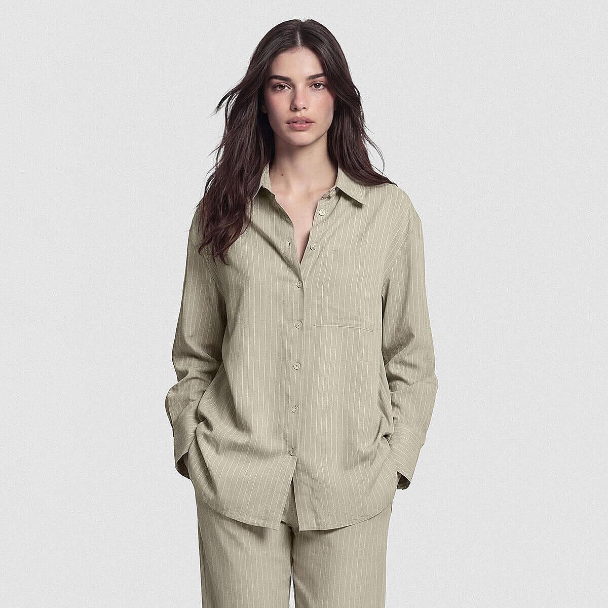 Sierra Kadın Çizgili Uzun Kol Gömlek Haki