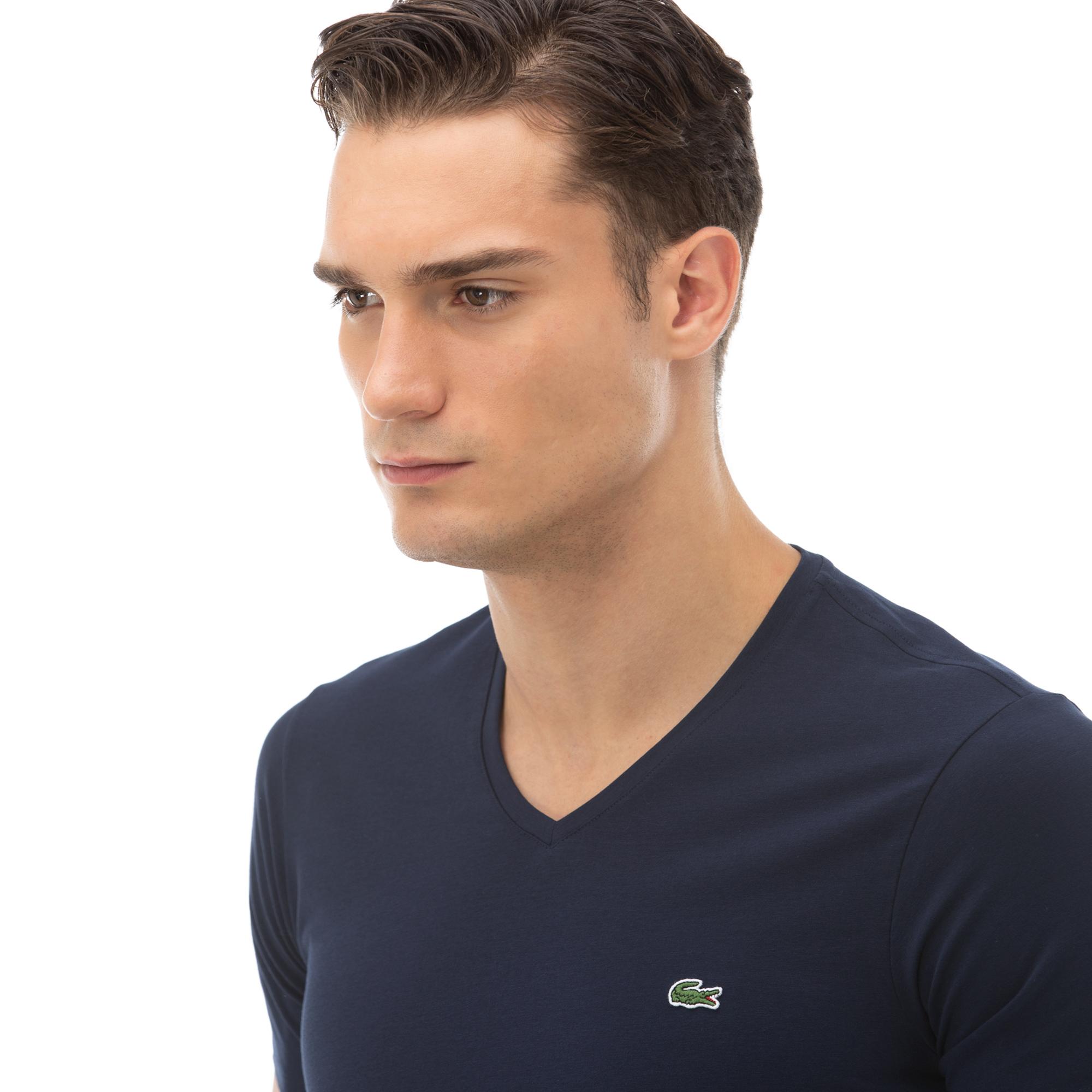 Lacoste Erkek Slim Fit V Yaka Lacivert T-Shirt