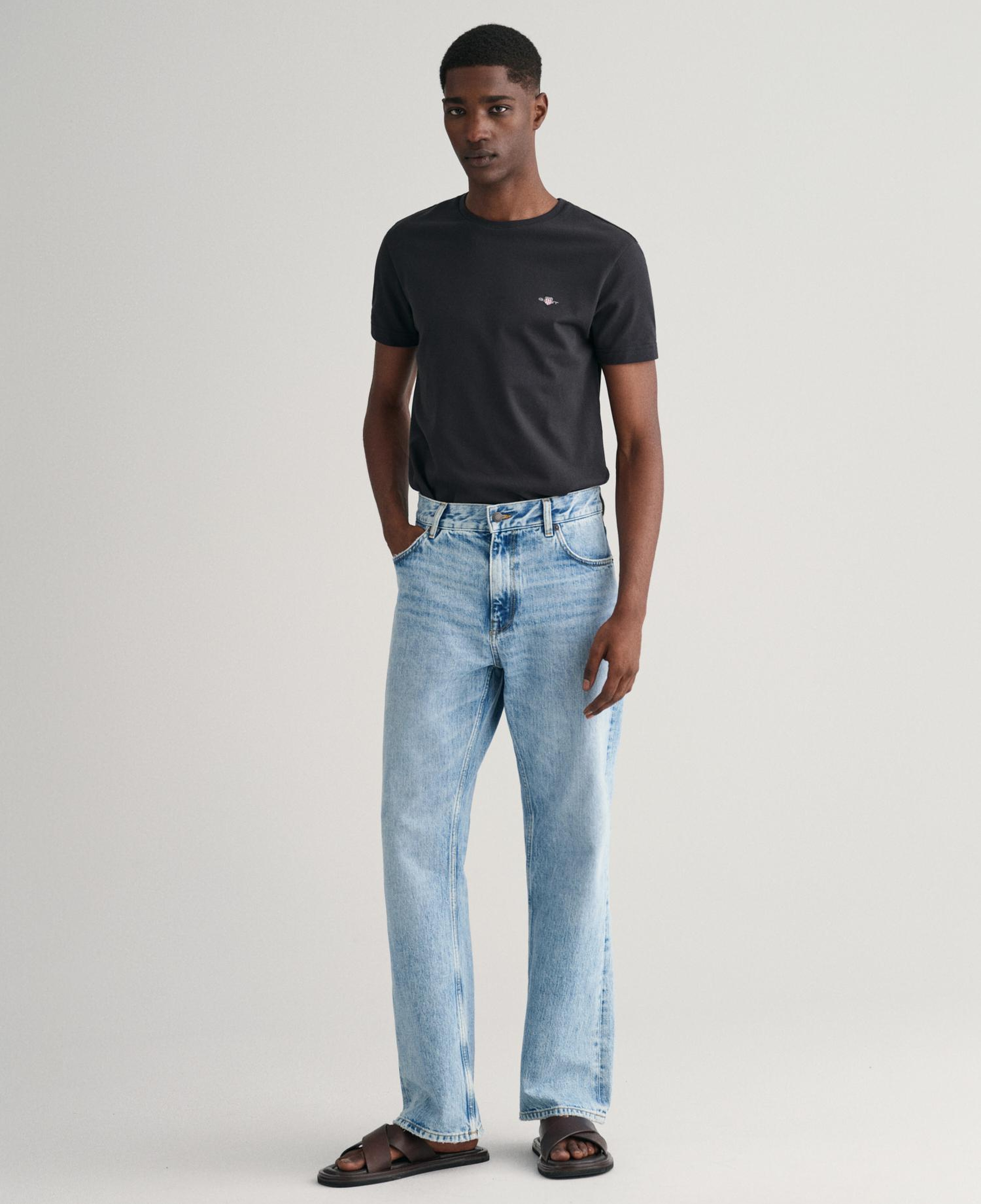 GANT Erkek Siyah Slim Fit Bisiklet Yaka T-Shirt
