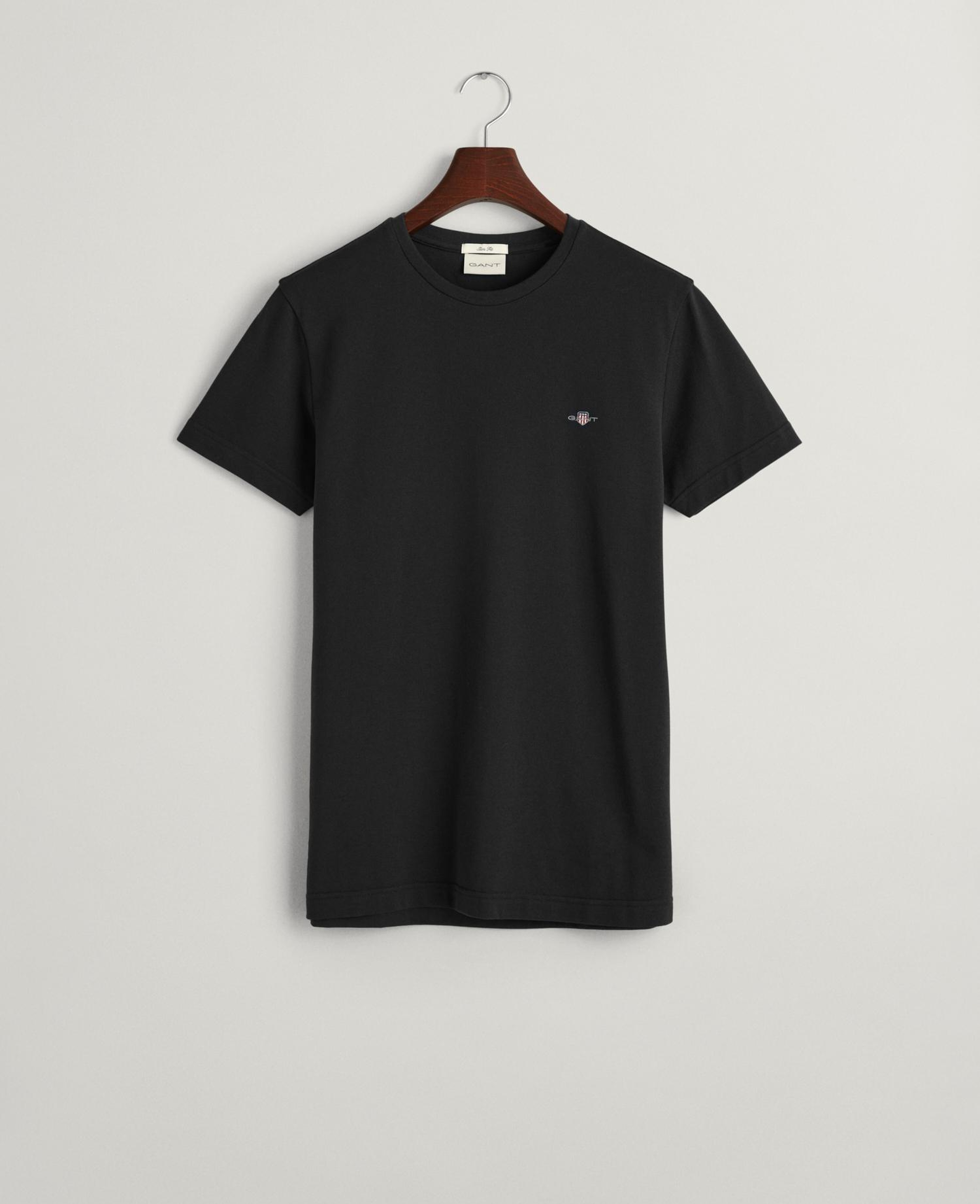 GANT Erkek Siyah Slim Fit Bisiklet Yaka T-Shirt