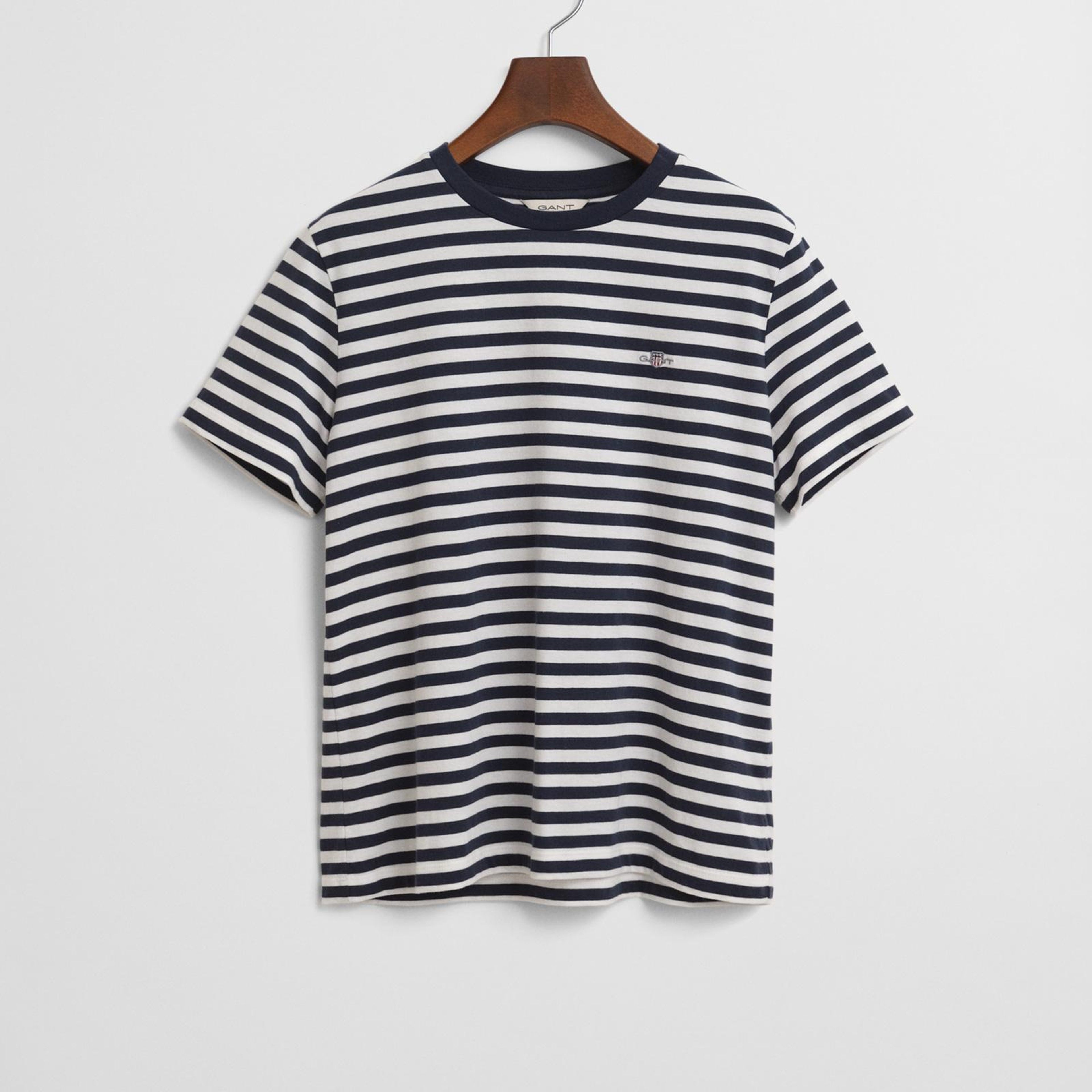 GANT Kadın Lacivert Bisiklet Yaka Regular Fit Çizgili T-Shirt