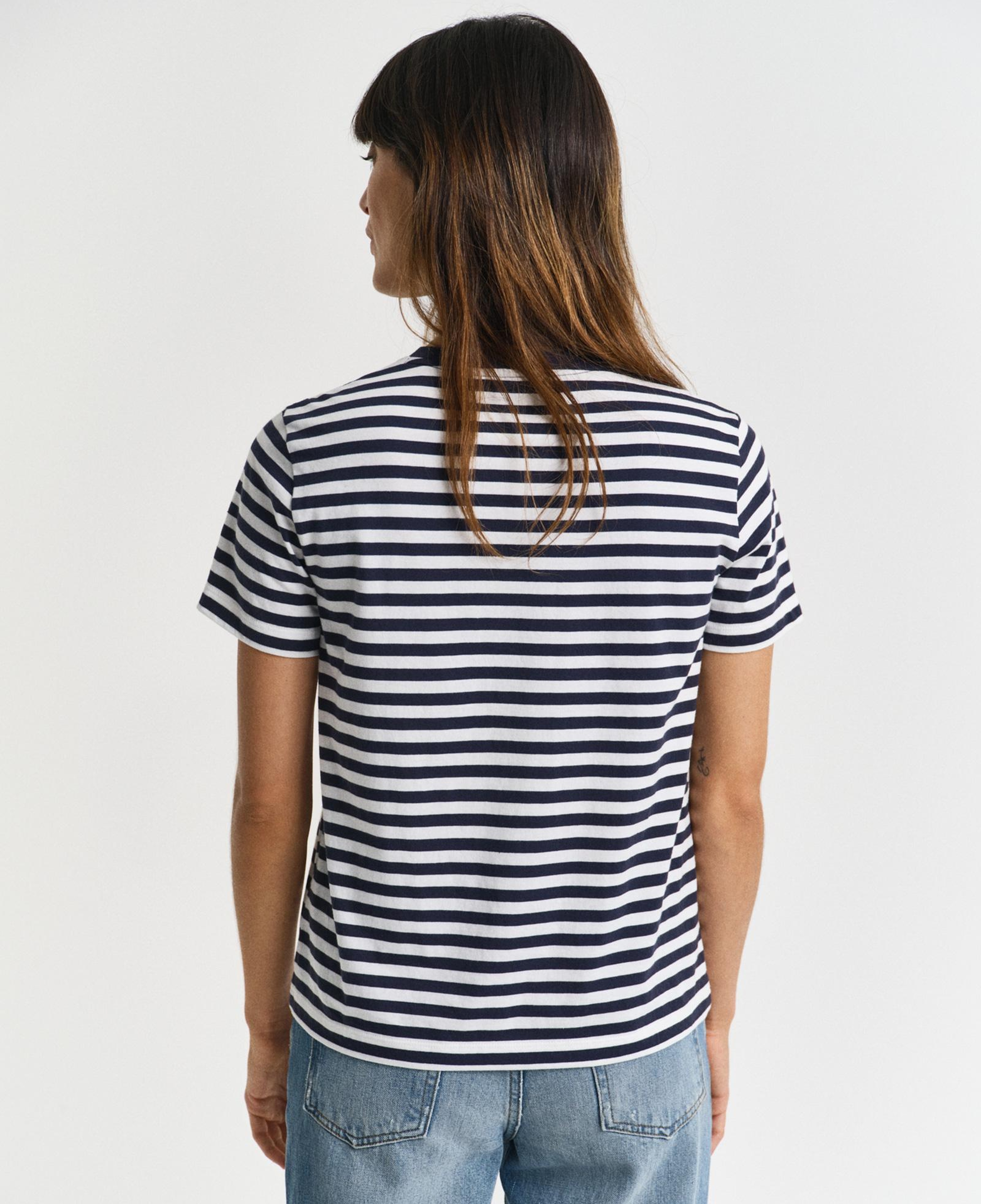 GANT Kadın Lacivert Bisiklet Yaka Regular Fit Çizgili T-Shirt