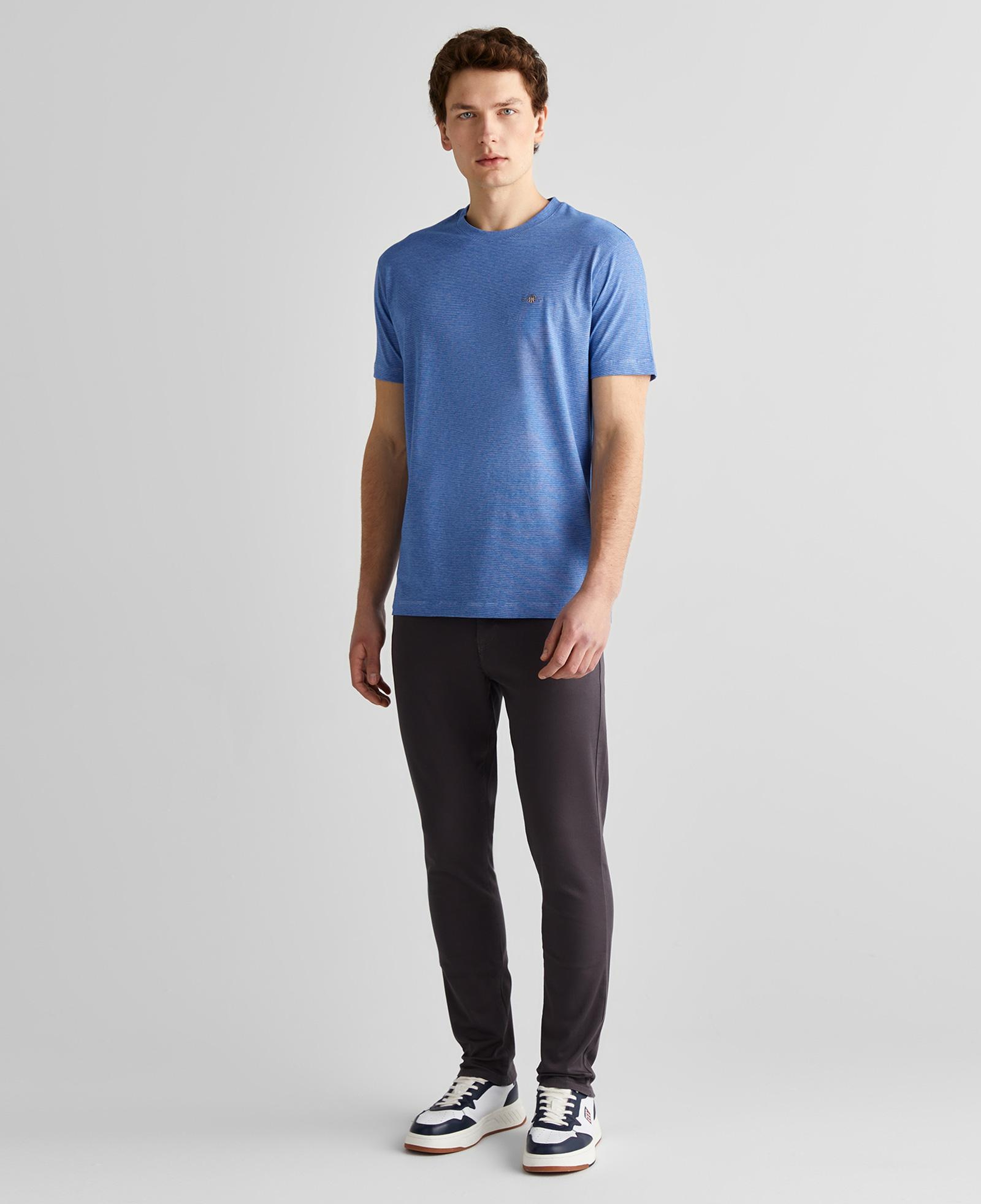 GANT Erkek Mavi Regular Fit Bisiklet Yaka Çizgili T-Shirt