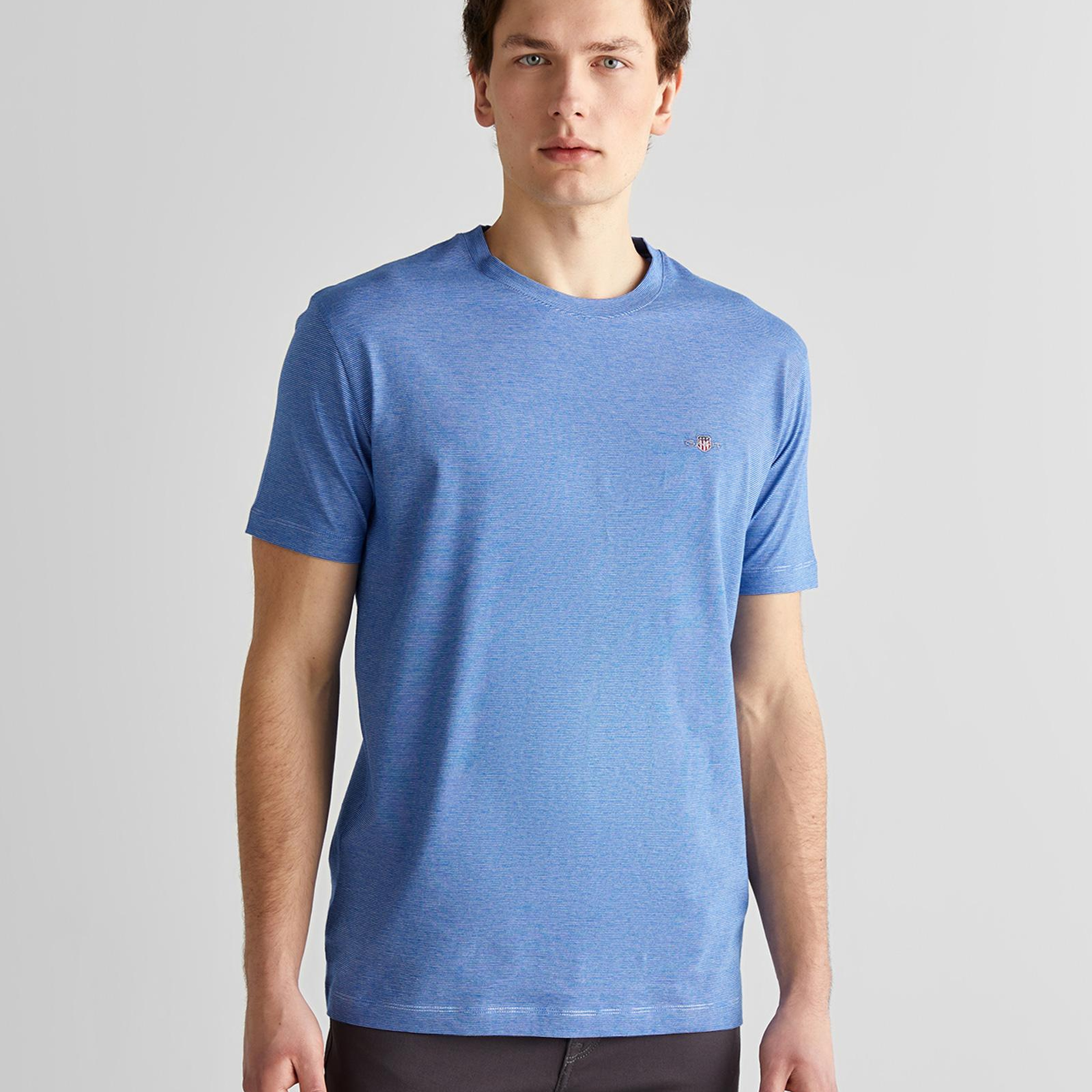 GANT Erkek Mavi Regular Fit Bisiklet Yaka Çizgili T-Shirt