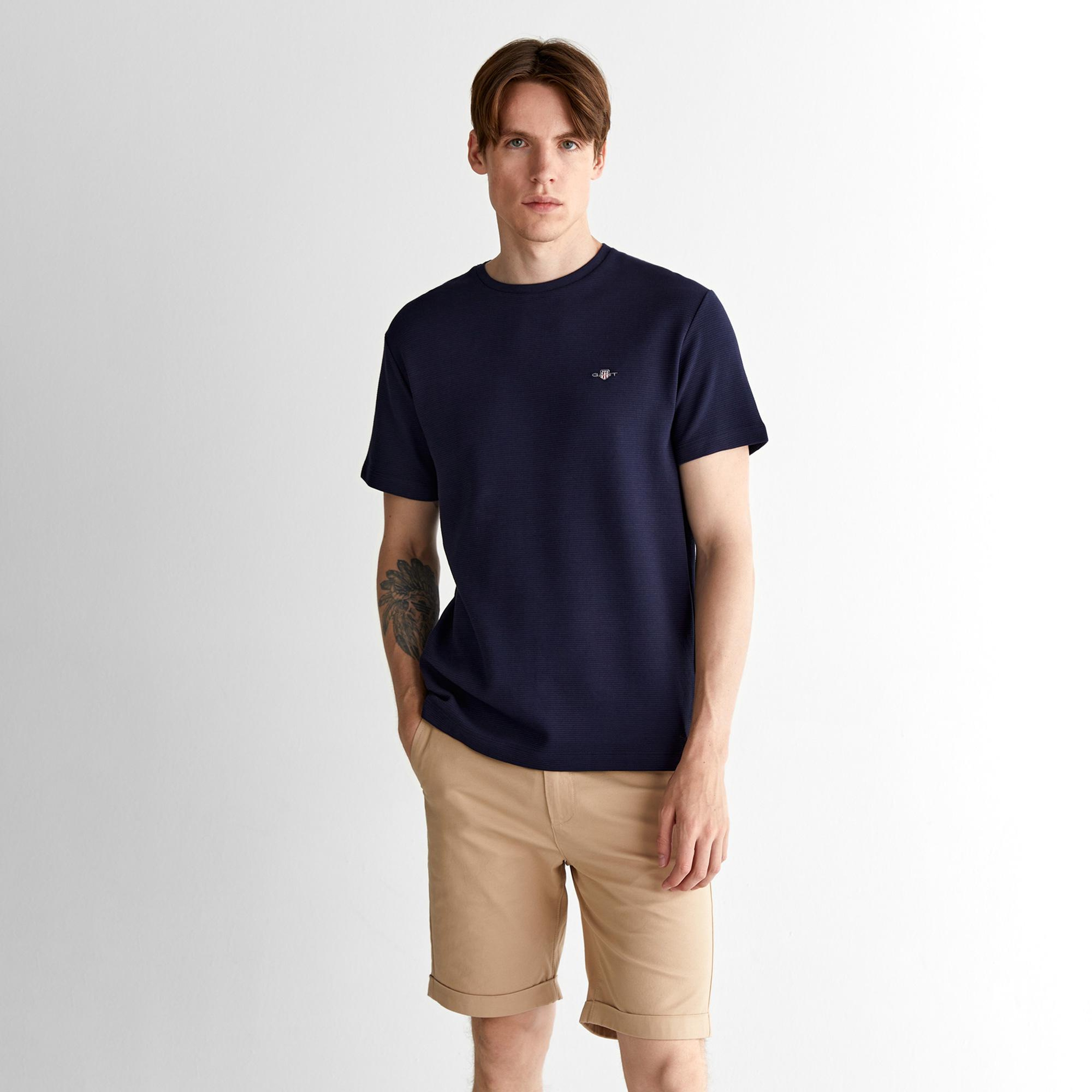 GANT Erkek Lacivert Regular Fit Bisiklet Yaka T-Shirt