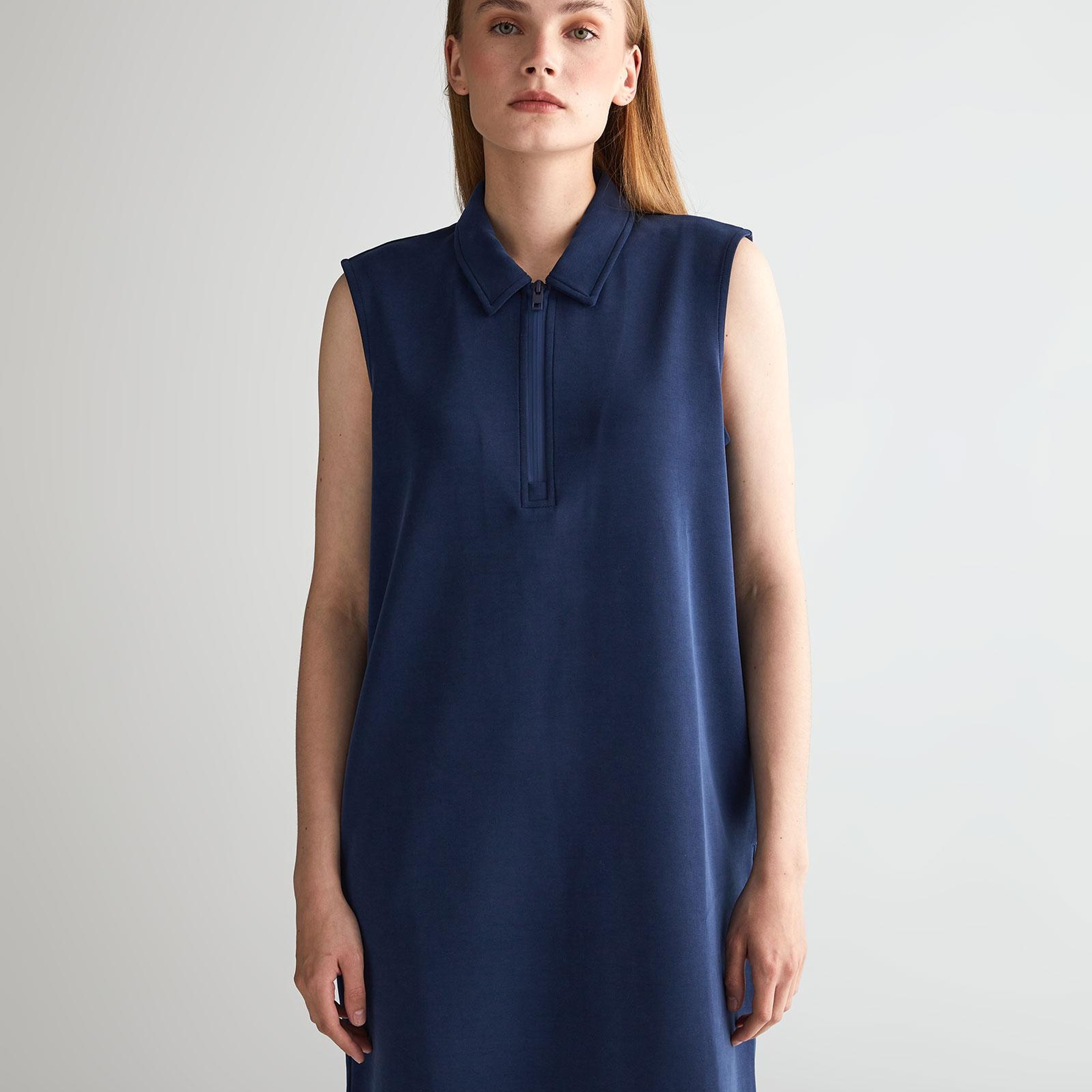 GANT Kadın Lacivert Regular Fit Yarım Fermuarlı Elbise