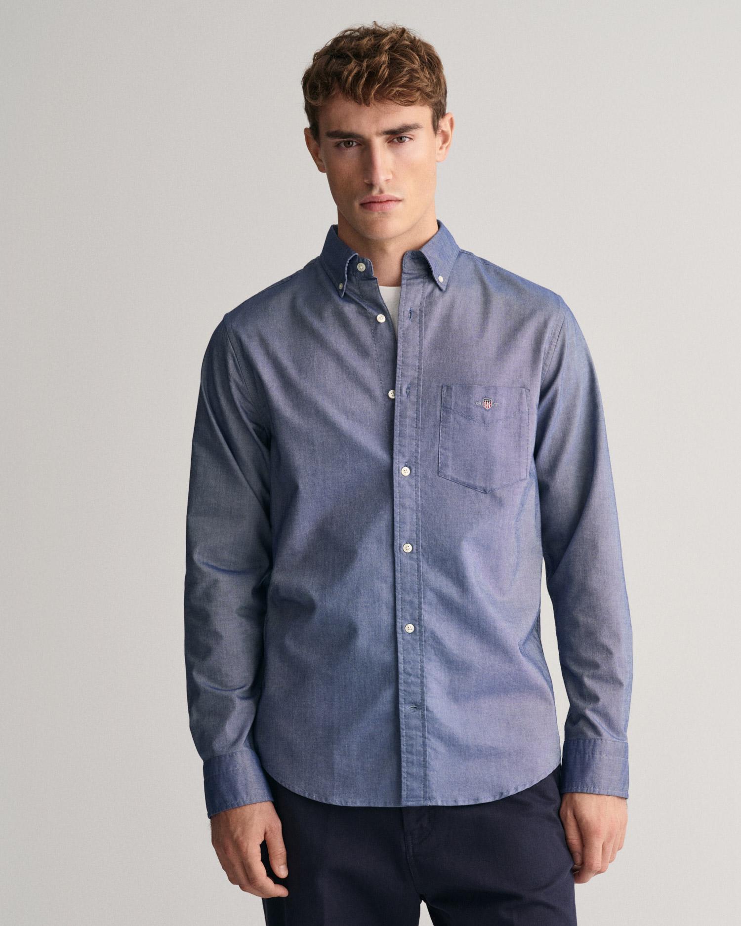 GANT Erkek Lacivert Regular Fit Düğmeli Yaka Oxford Gömlek