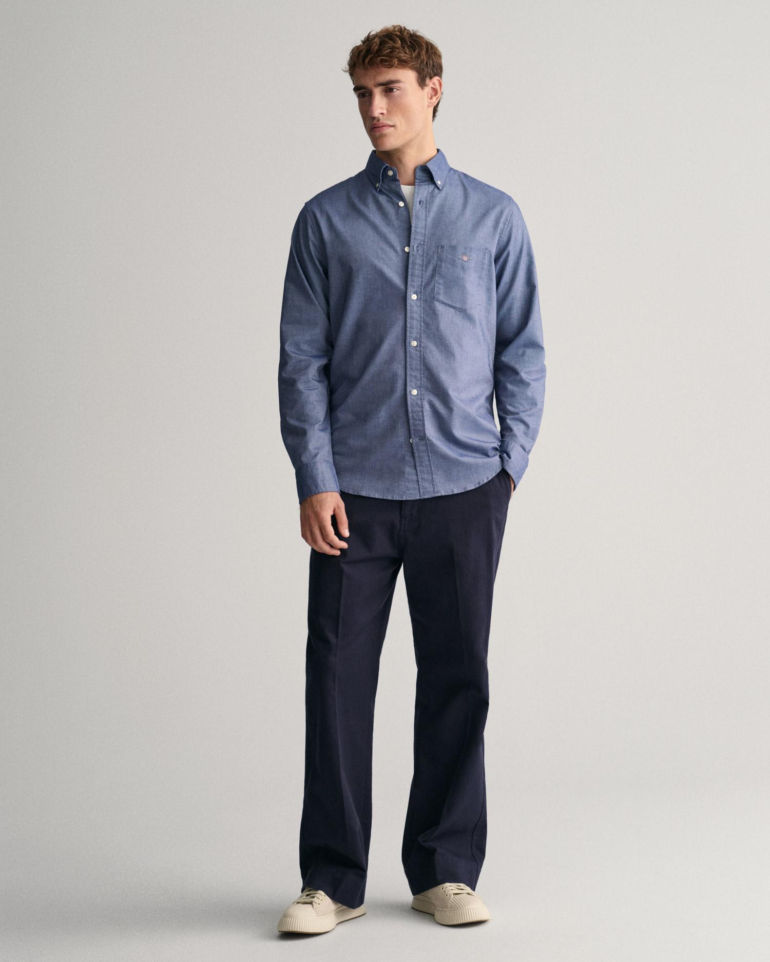 GANT Erkek Lacivert Regular Fit Düğmeli Yaka Oxford Gömlek