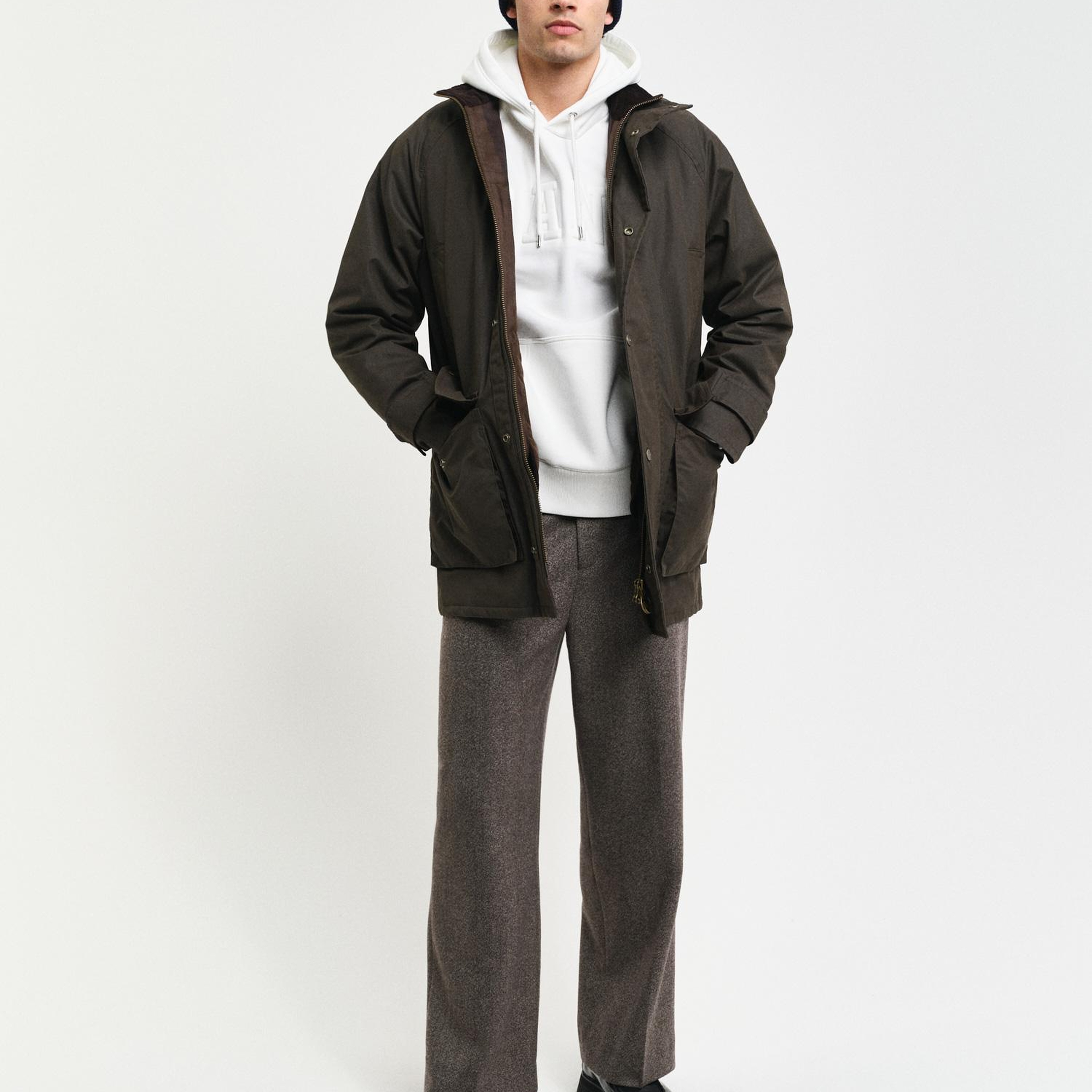 GANT Erkek Beyaz Regular Fit Kapüşonlu Logolu Sweatshirt