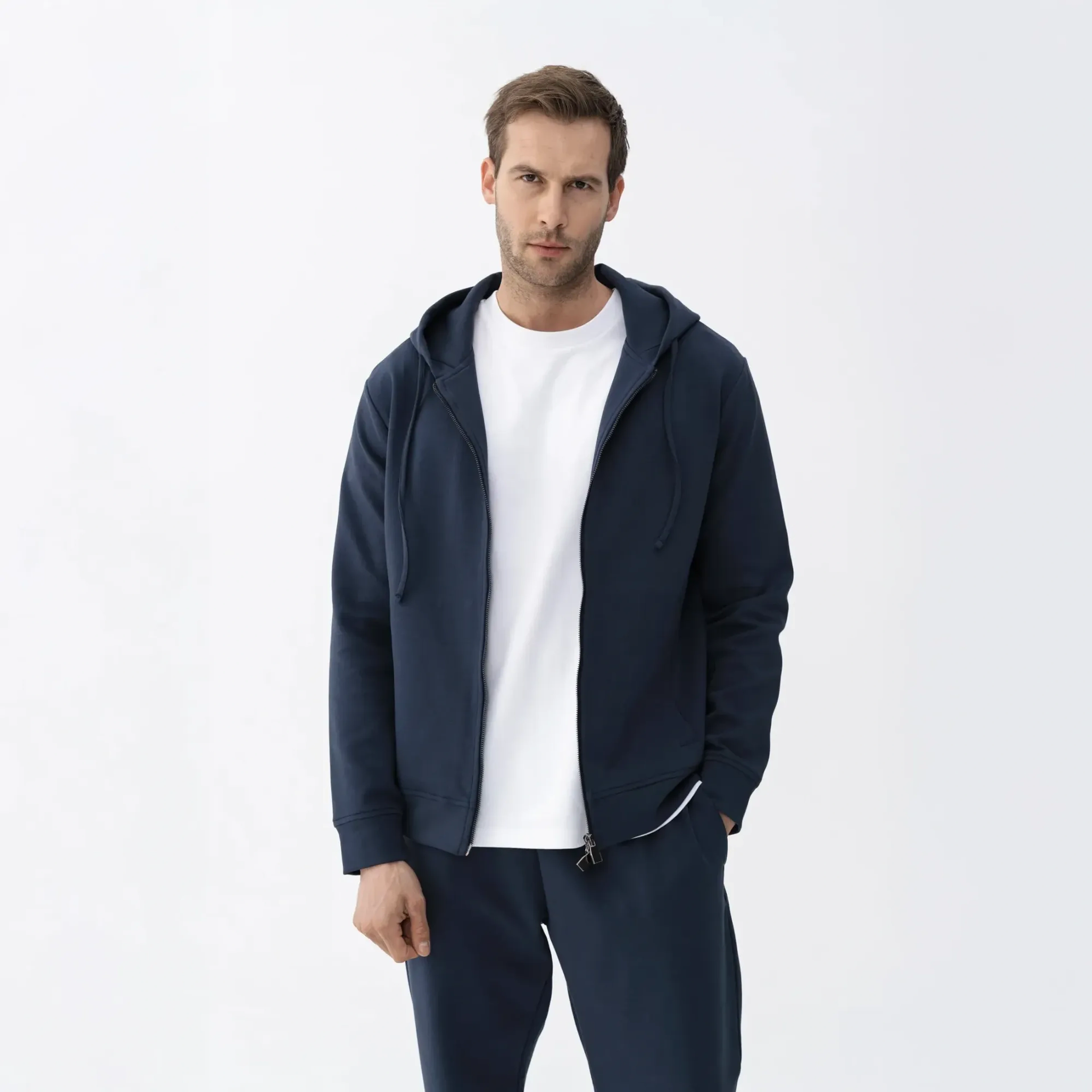 Qua Home Nico Erkek % 100 Pamuk Fermuarlı Sweatshirt Lacivert