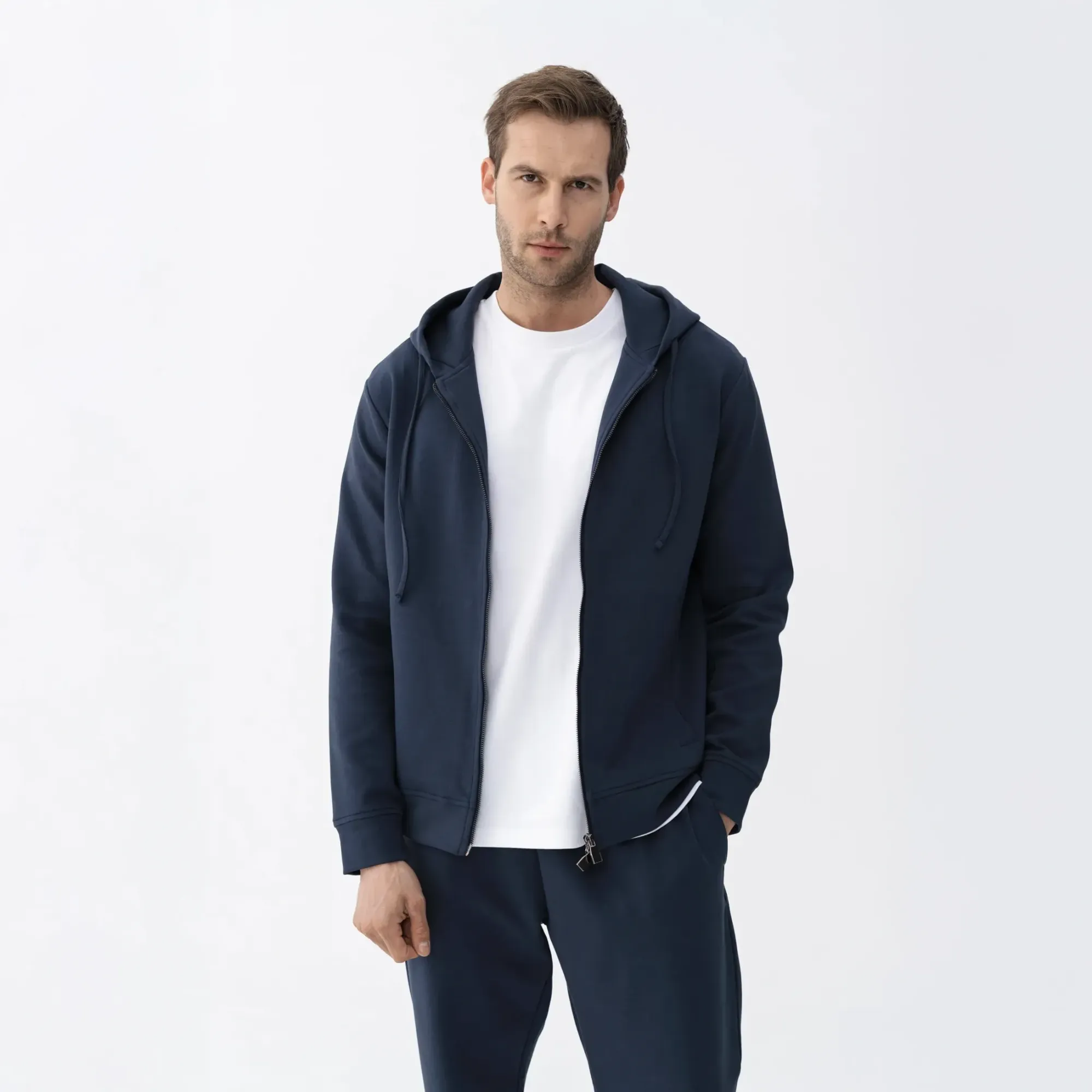 Qua Home Nico Erkek % 100 Pamuk Fermuarlı Sweatshirt Lacivert