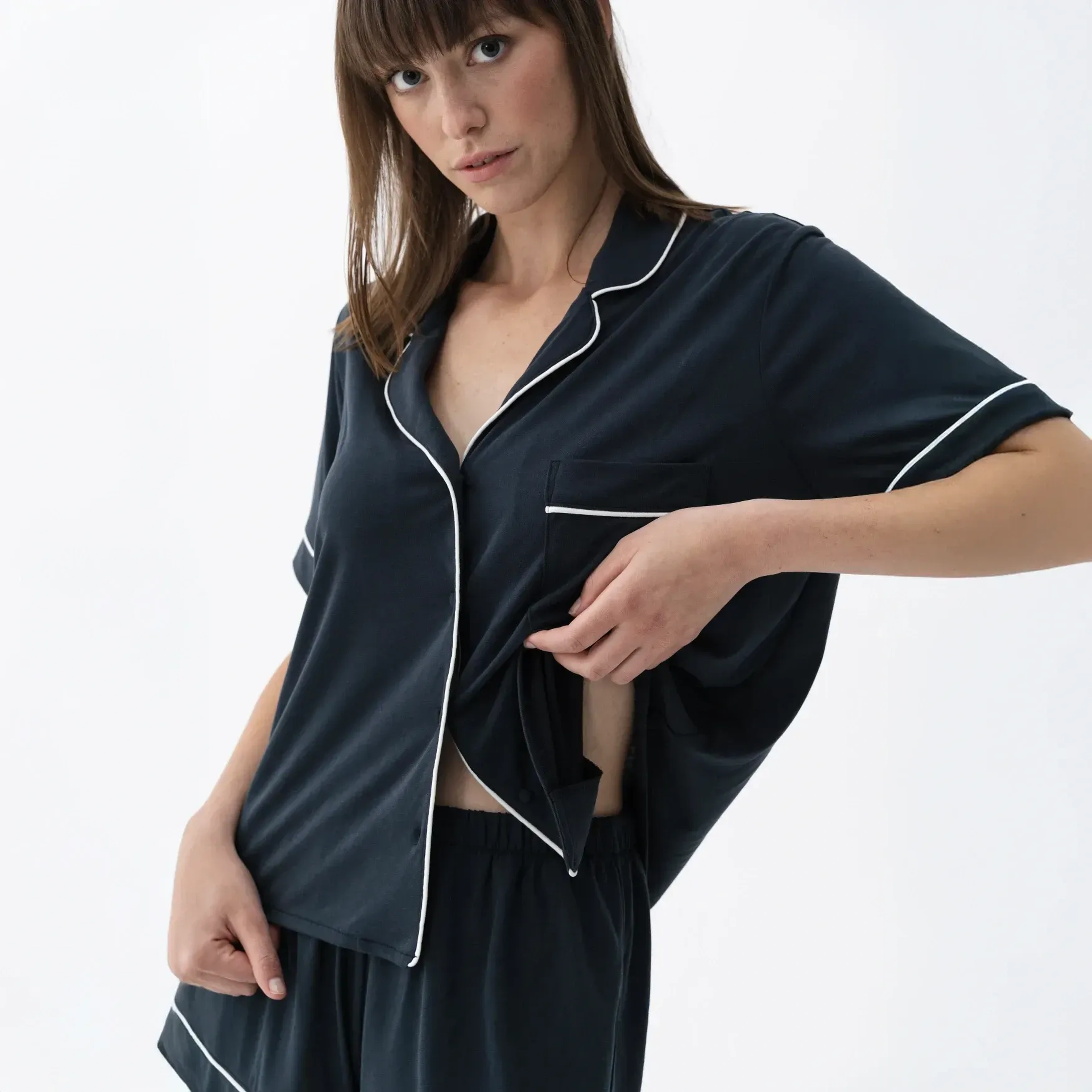 Qua Home Sia Kadın Modal Biyeli Kısa Kol Pijama Üst Lacivert