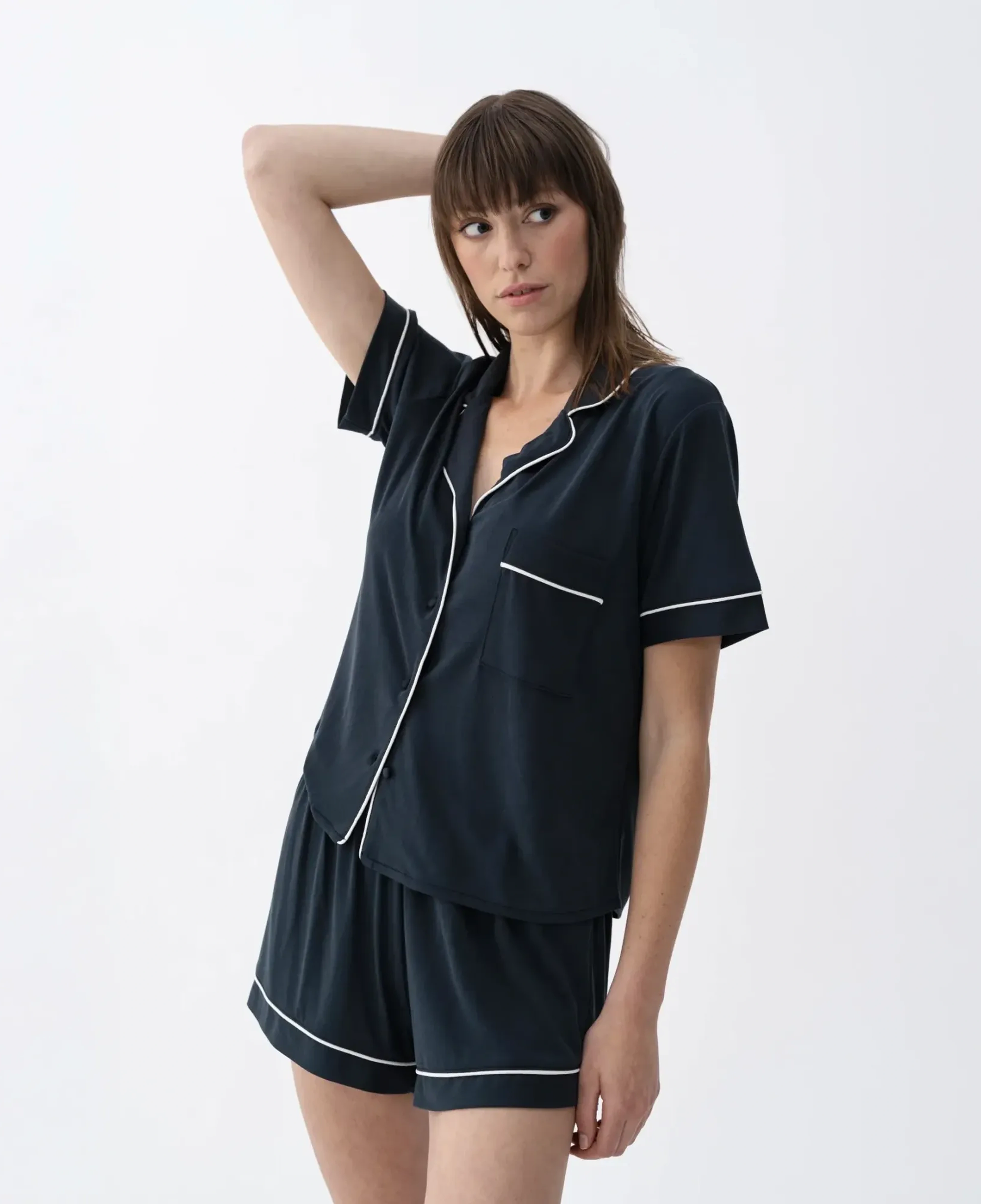 Qua Home Sia Kadın Modal Biyeli Kısa Kol Pijama Üst Lacivert