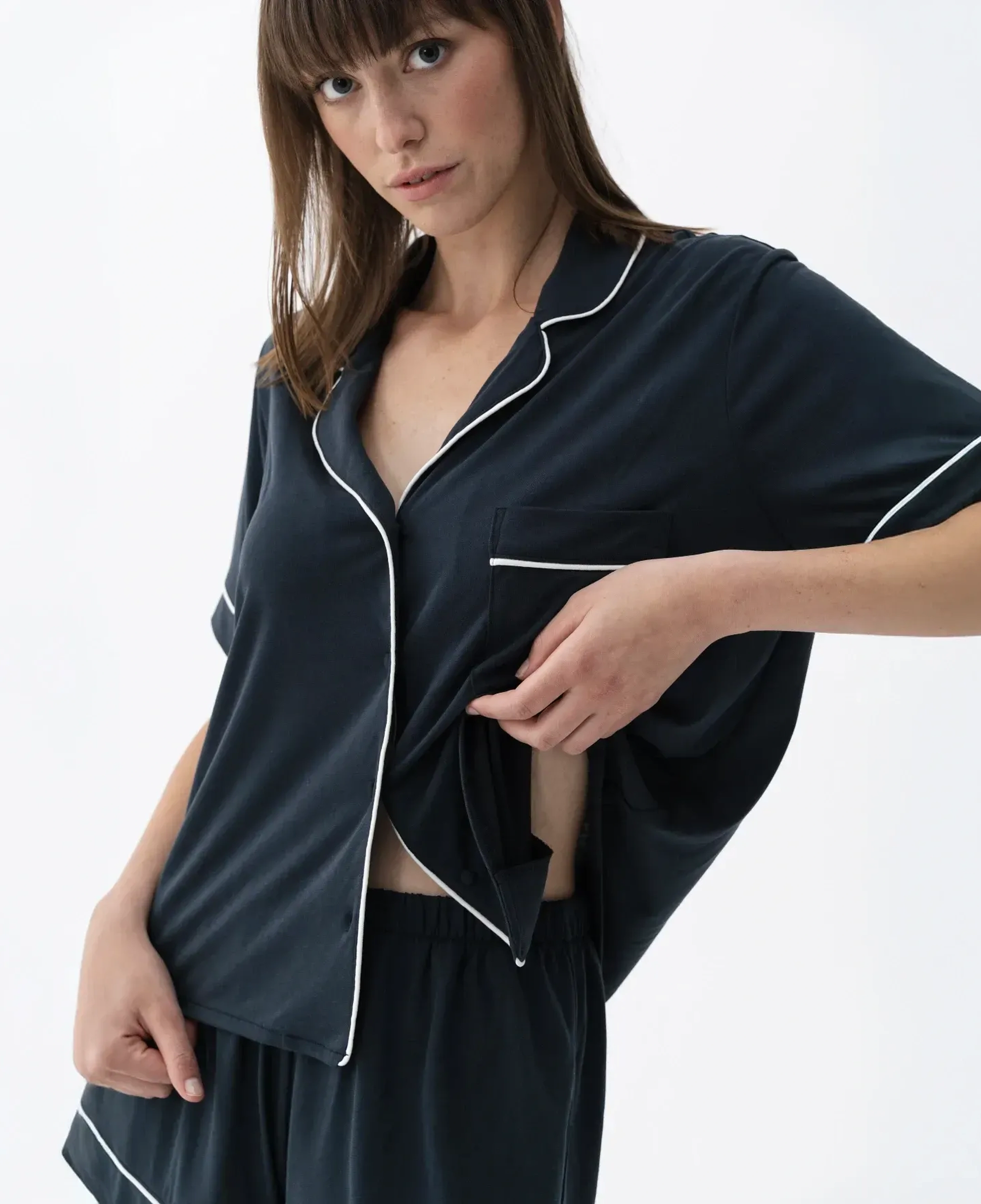 Qua Home Sia Kadın Modal Biyeli Kısa Kol Pijama Üst Lacivert