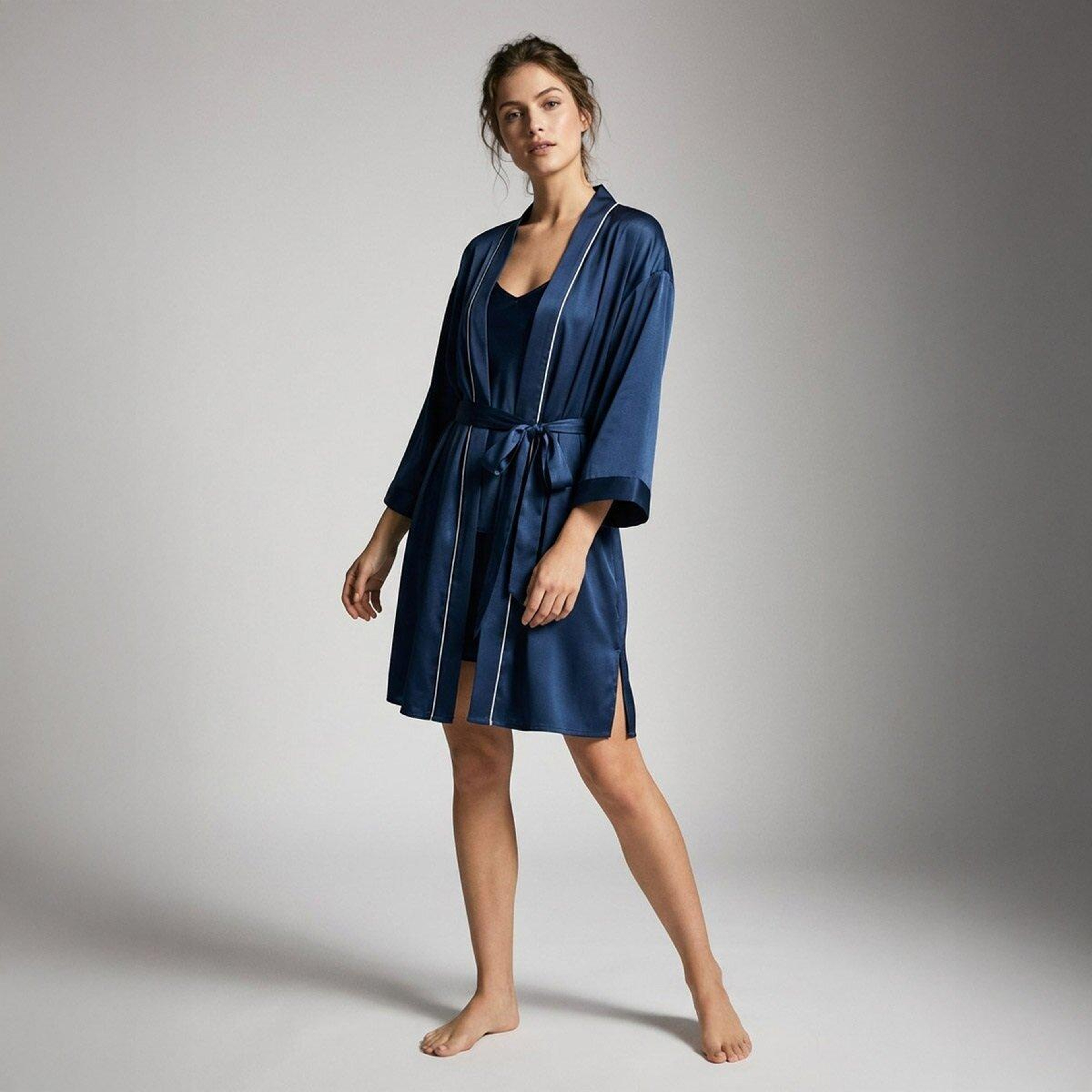 Qua Home Pure Kadın Saten Sabahlık Lacivert