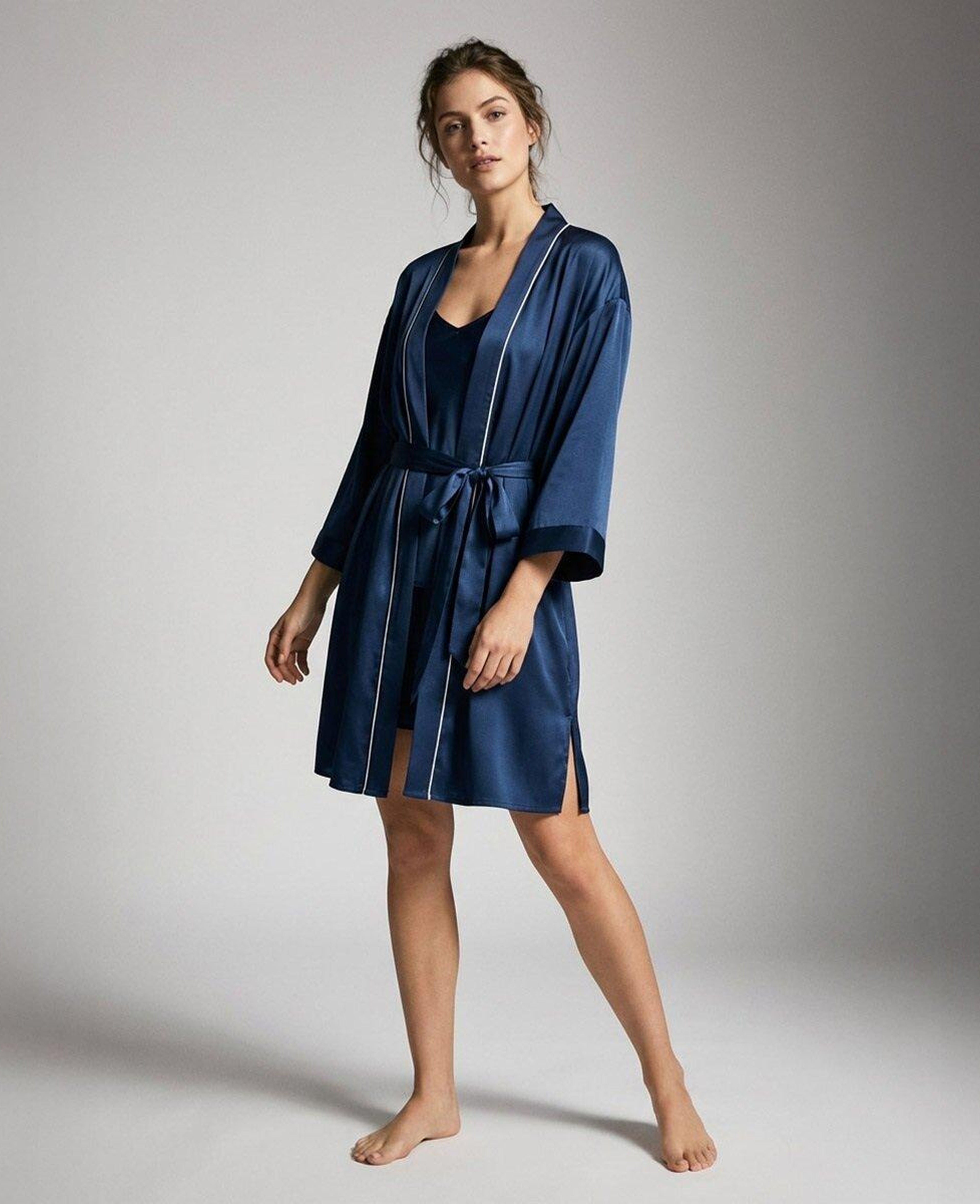 Qua Home Pure Kadın Saten Sabahlık Lacivert